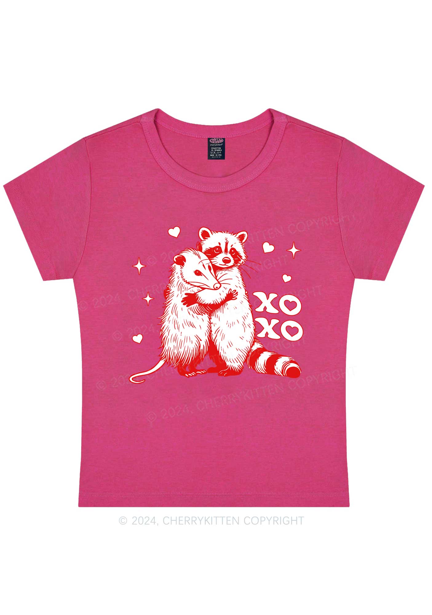 Raccoon XOXO Y2K Valentine's Day Baby Tee Cherrykitten - Image 7