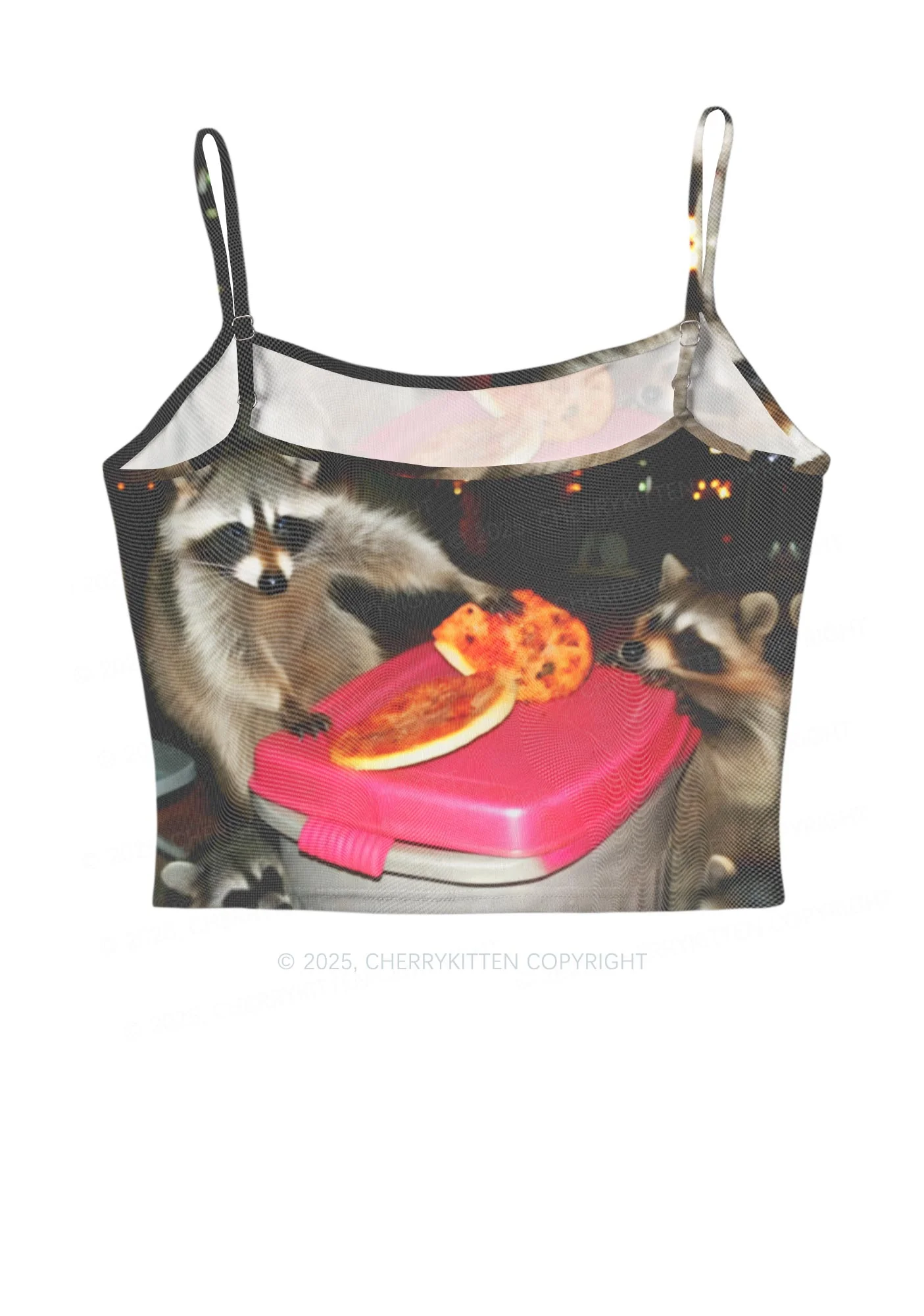 Raccoons Pizza Party Y2K Mesh Cami Tank Cherrykitten - Image 3