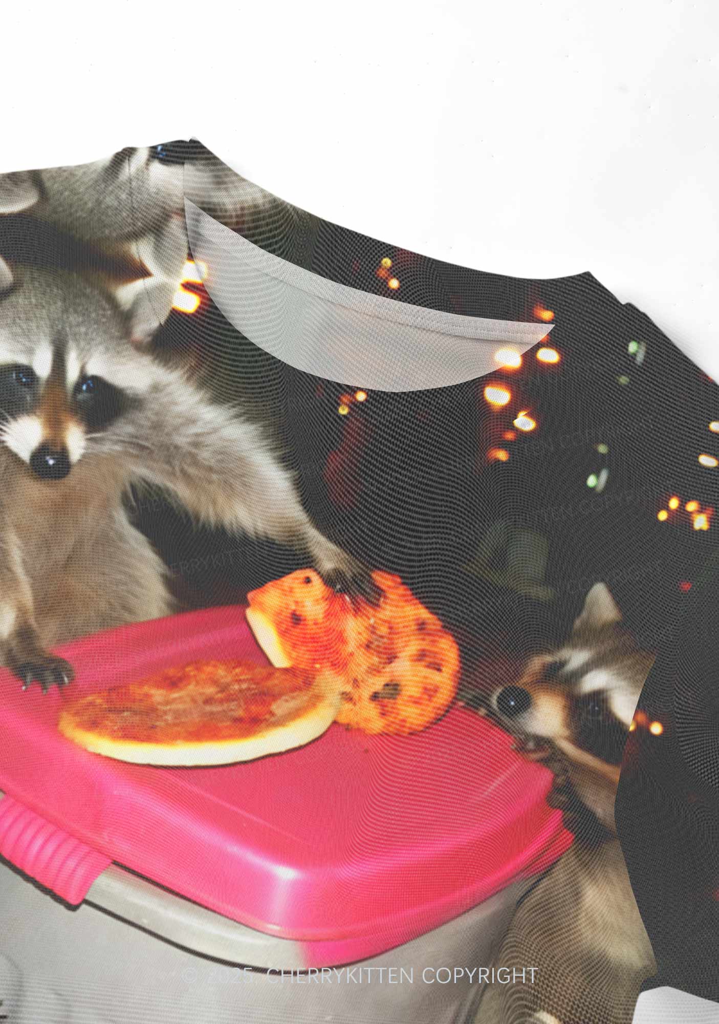Raccoons Pizza Party Y2K Mesh Crop Top Cherrykitten - Image 3