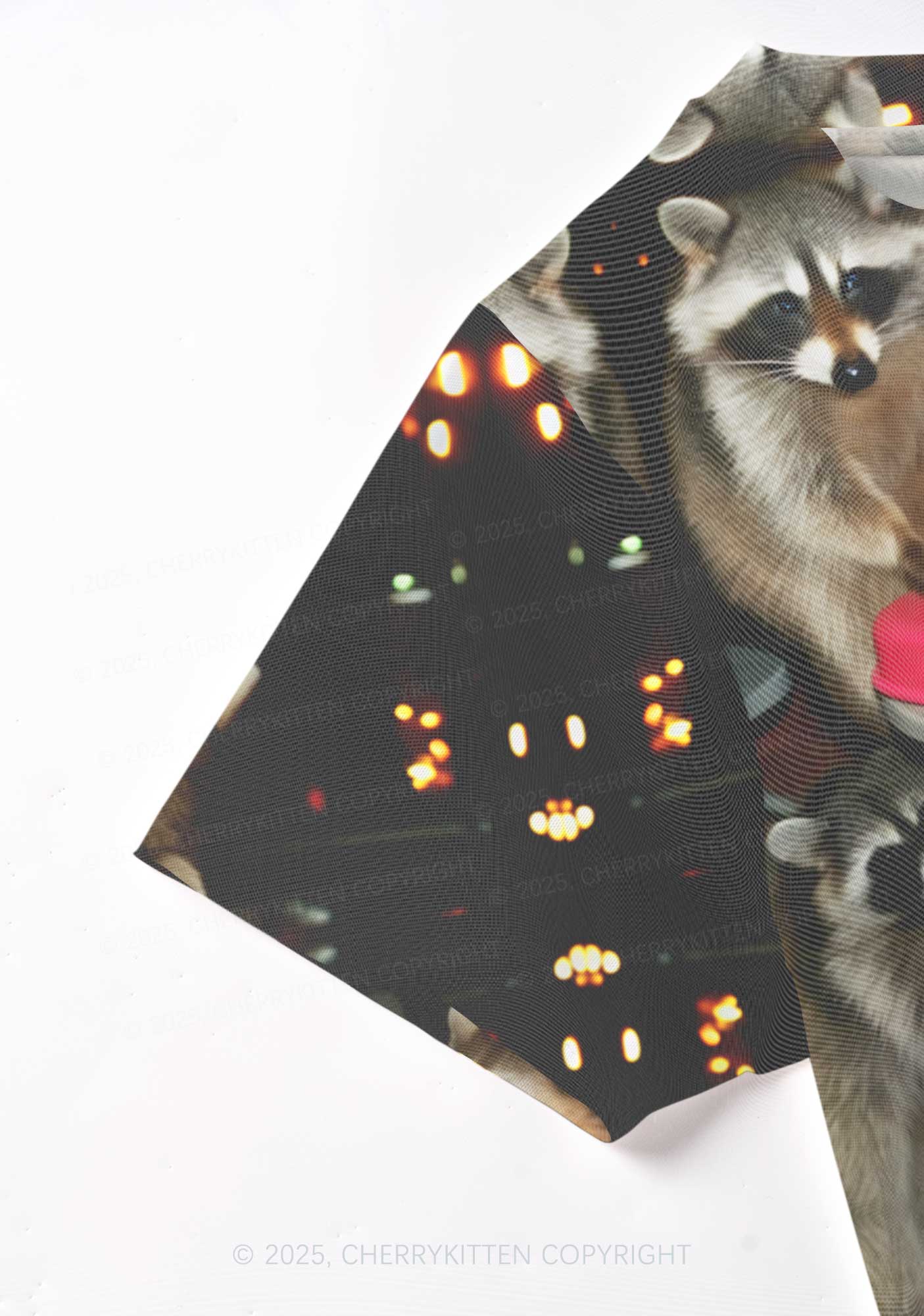 Raccoons Pizza Party Y2K Mesh Crop Top Cherrykitten - Image 4