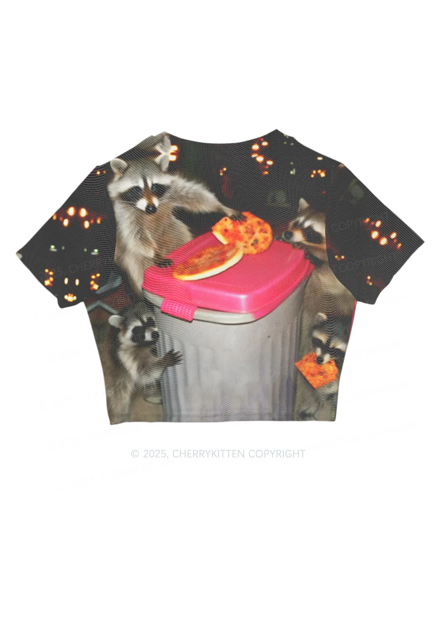 Raccoons Pizza Party Y2K Mesh Crop Top Cherrykitten - Image 5