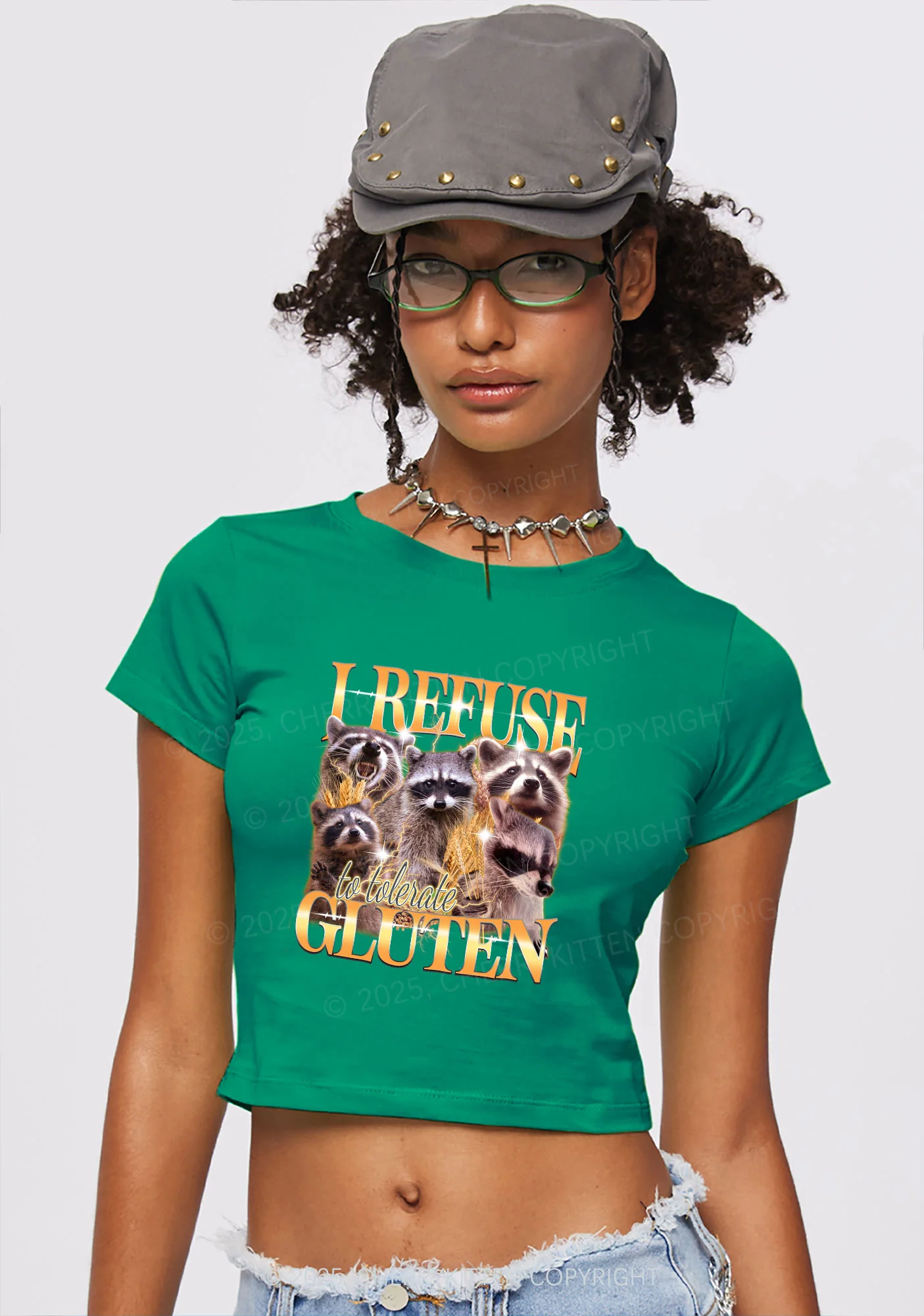 Raccoons Refuse Tolerate Gluten Y2K Baby Tee Cherrykitten - Image 2