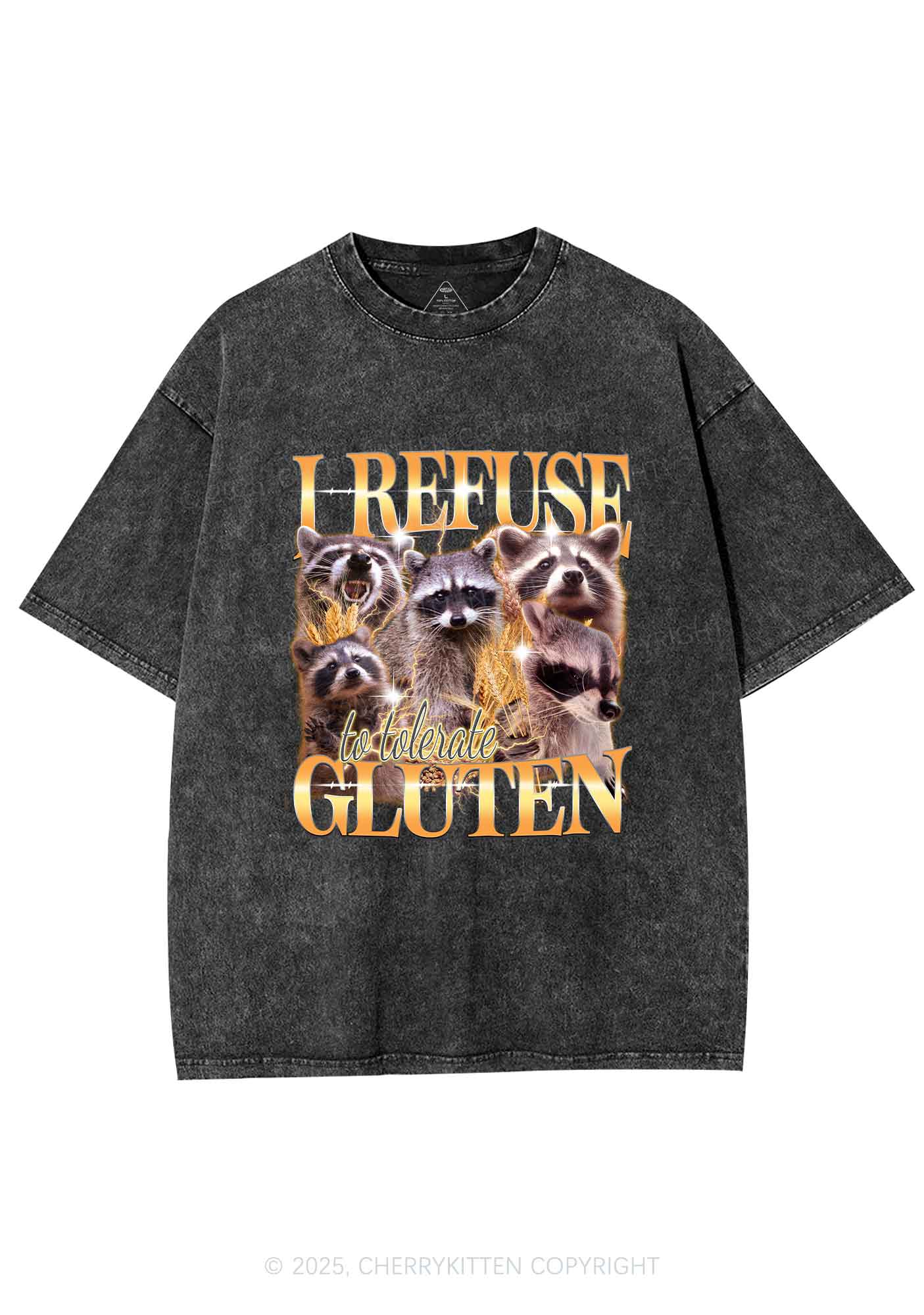 Raccoons Refuse Tolerate Gluten Y2K Shirts Washed Tee Cherrykitten - Image 3