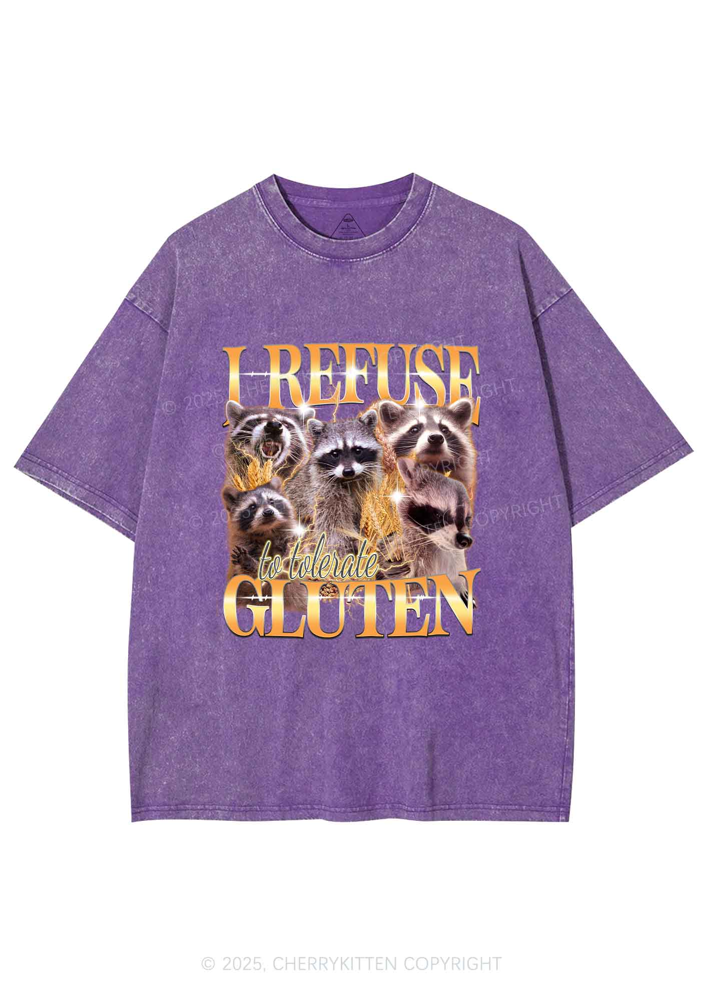 Raccoons Refuse Tolerate Gluten Y2K Shirts Washed Tee Cherrykitten - Image 4