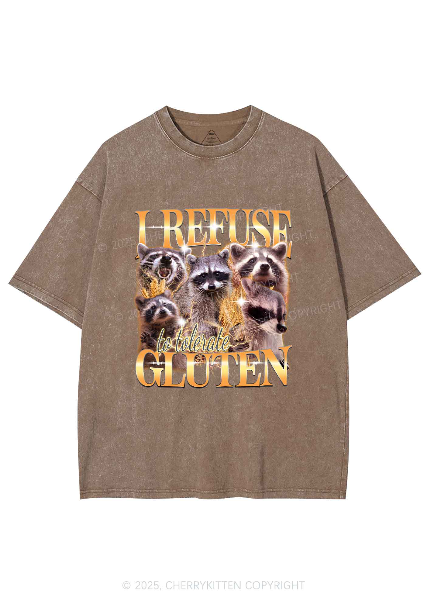 Raccoons Refuse Tolerate Gluten Y2K Shirts Washed Tee Cherrykitten - Image 5
