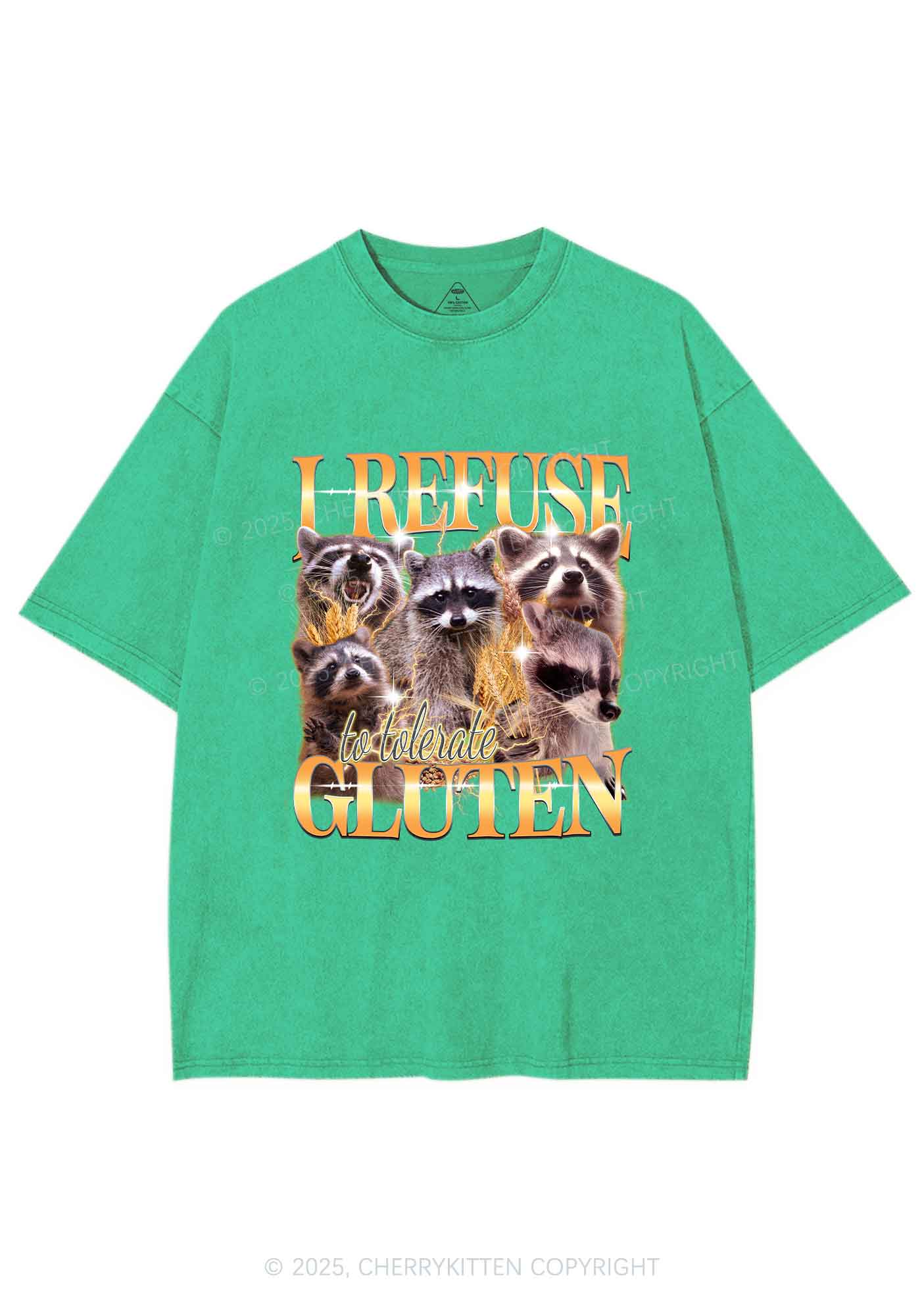 Raccoons Refuse Tolerate Gluten Y2K Shirts Washed Tee Cherrykitten - Image 6