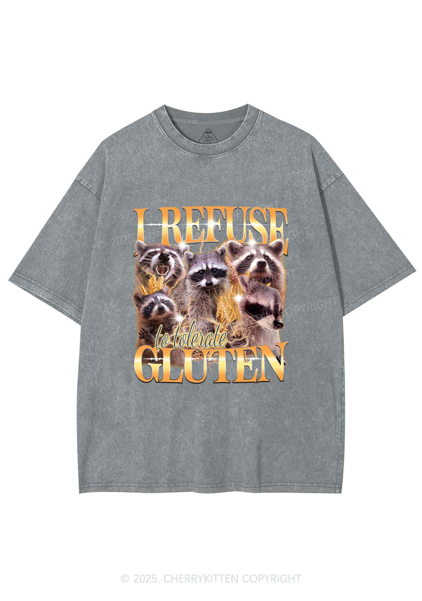Raccoons Refuse Tolerate Gluten Y2K Shirts Washed Tee Cherrykitten - Image 7