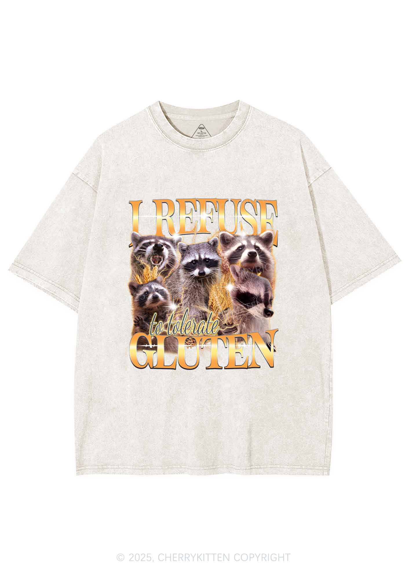 Raccoons Refuse Tolerate Gluten Y2K Shirts Washed Tee Cherrykitten - Image 8