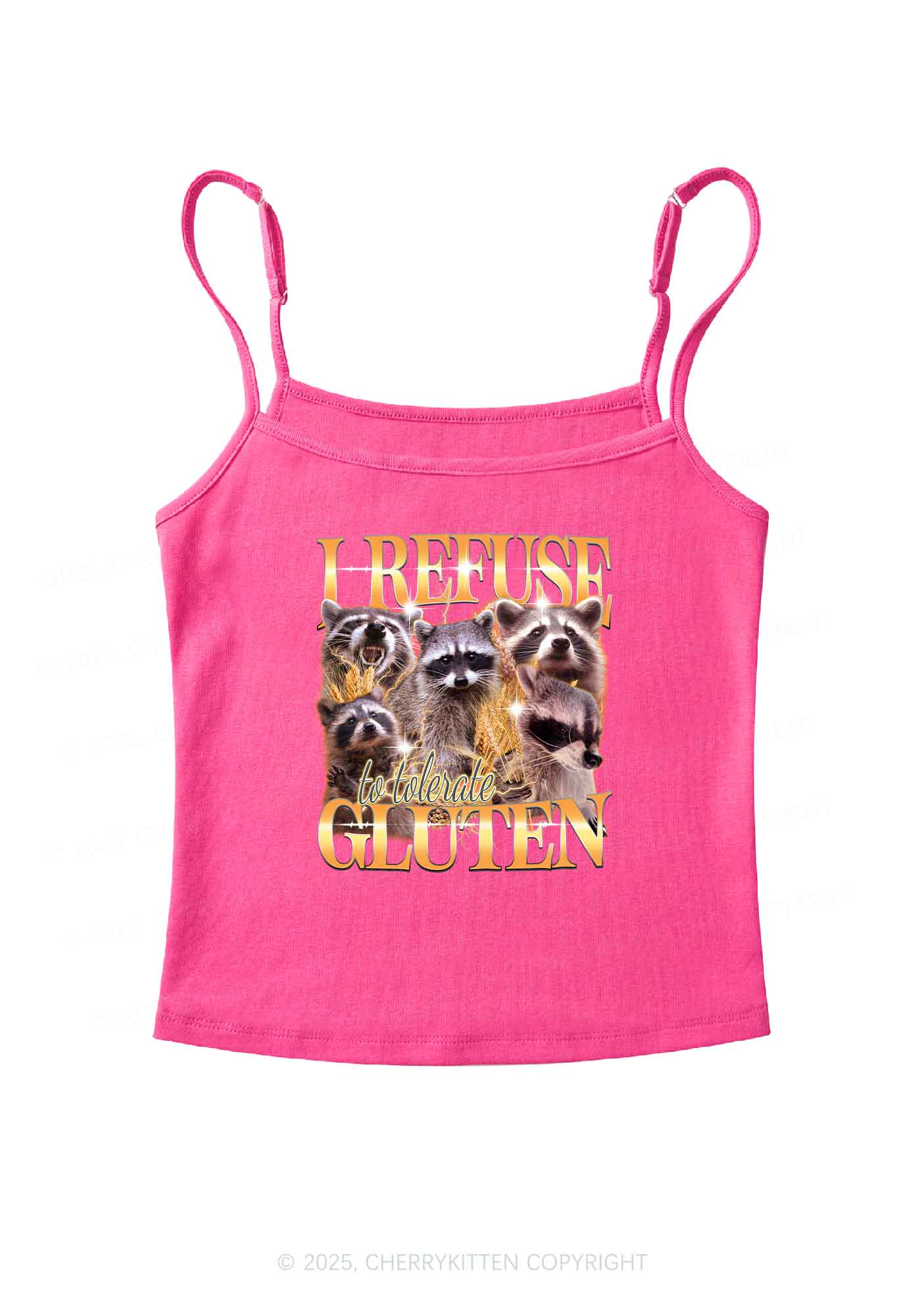 Raccoons Refuse Tolerate Gluten Y2K Spaghetti Strap Cami Cherrykitten - Image 3