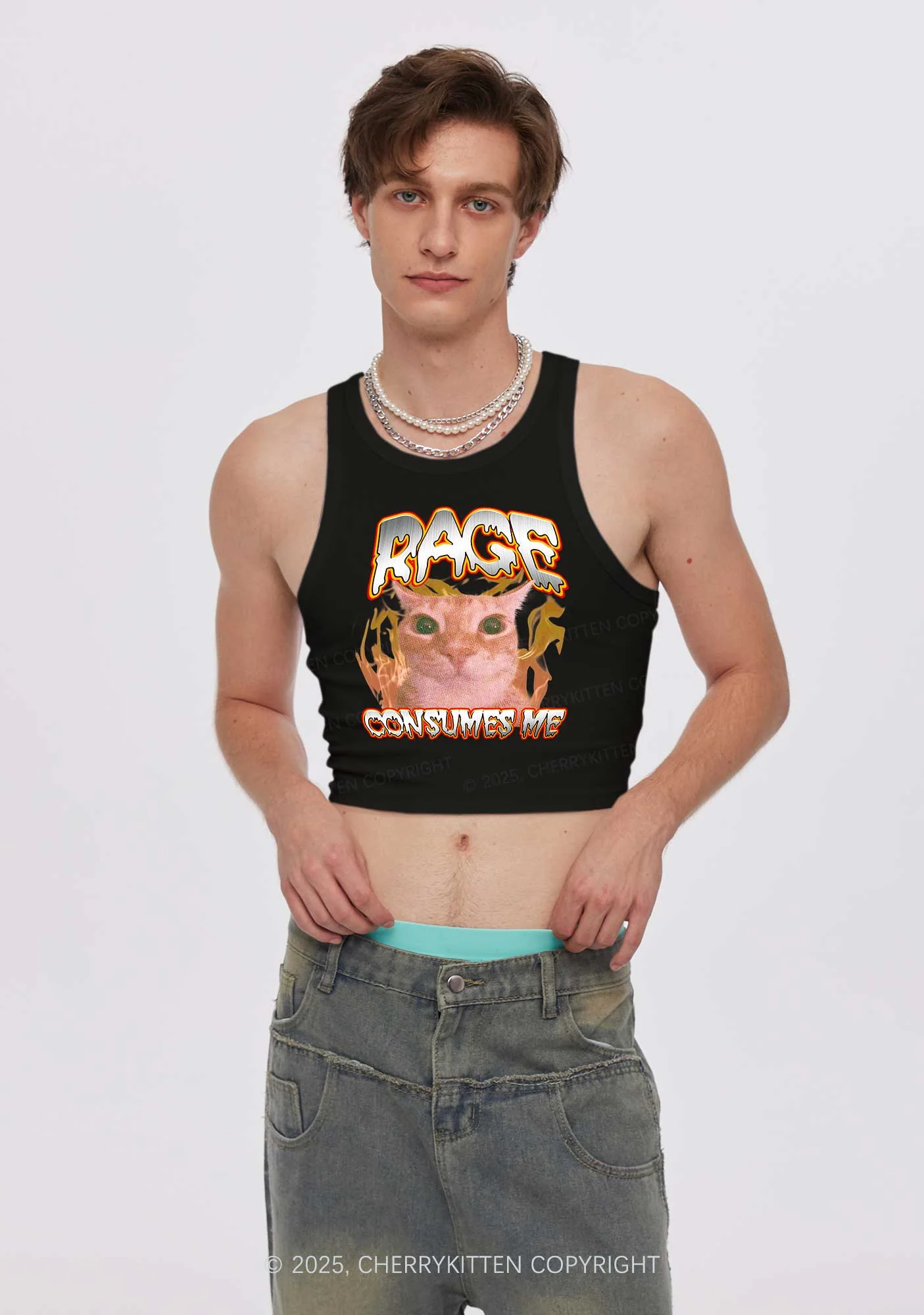 Rage Consumes Me Cat Y2K Crop Tank Top Cherrykitten - Image 2