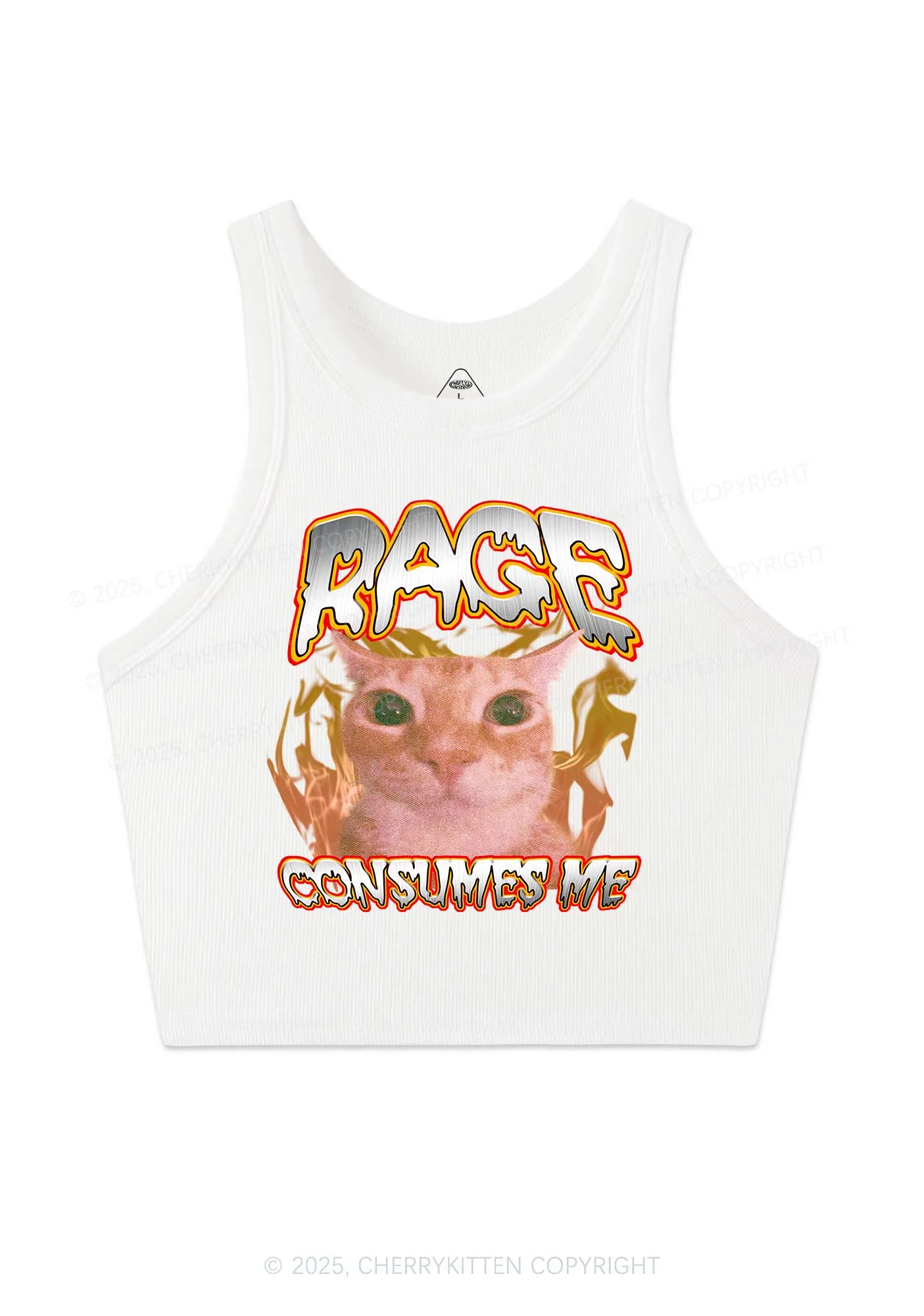 Rage Consumes Me Cat Y2K Crop Tank Top Cherrykitten - Image 3