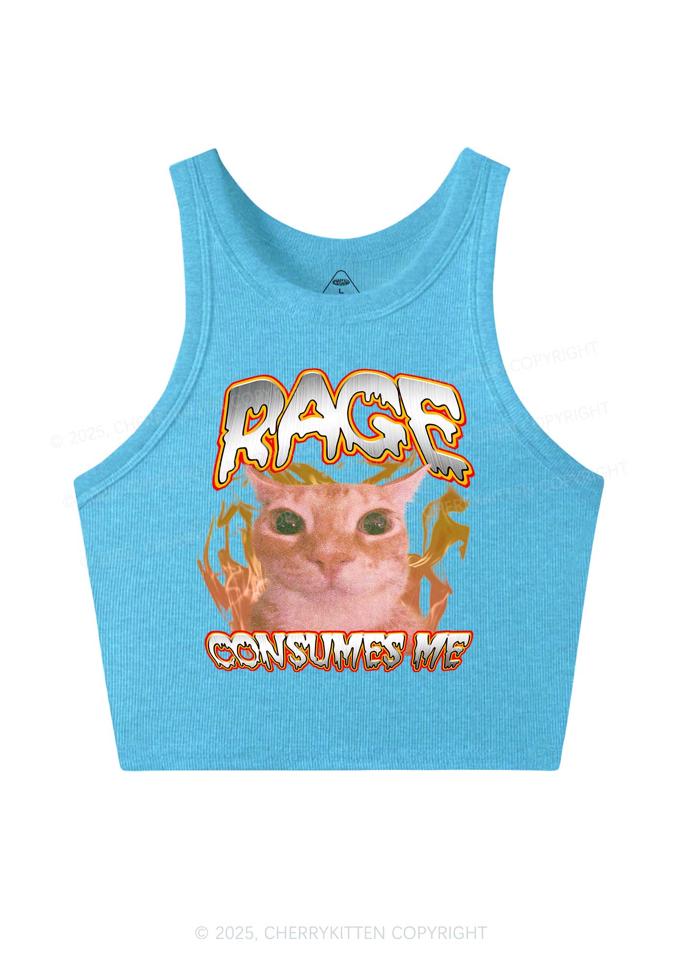 Rage Consumes Me Cat Y2K Crop Tank Top Cherrykitten - Image 4