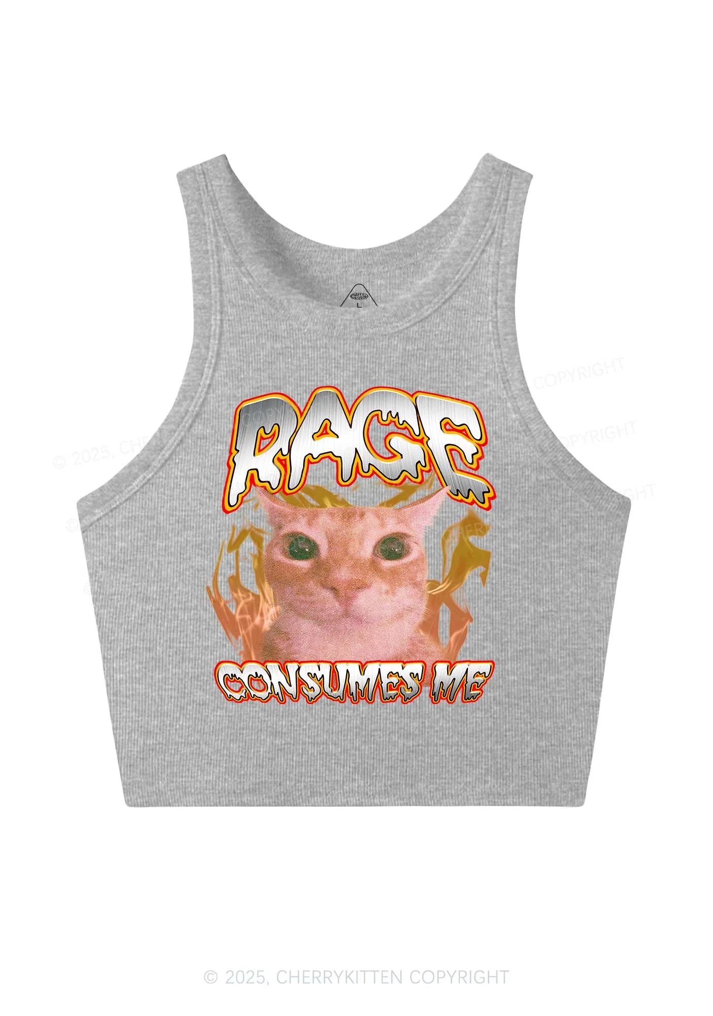 Rage Consumes Me Cat Y2K Crop Tank Top Cherrykitten - Image 5
