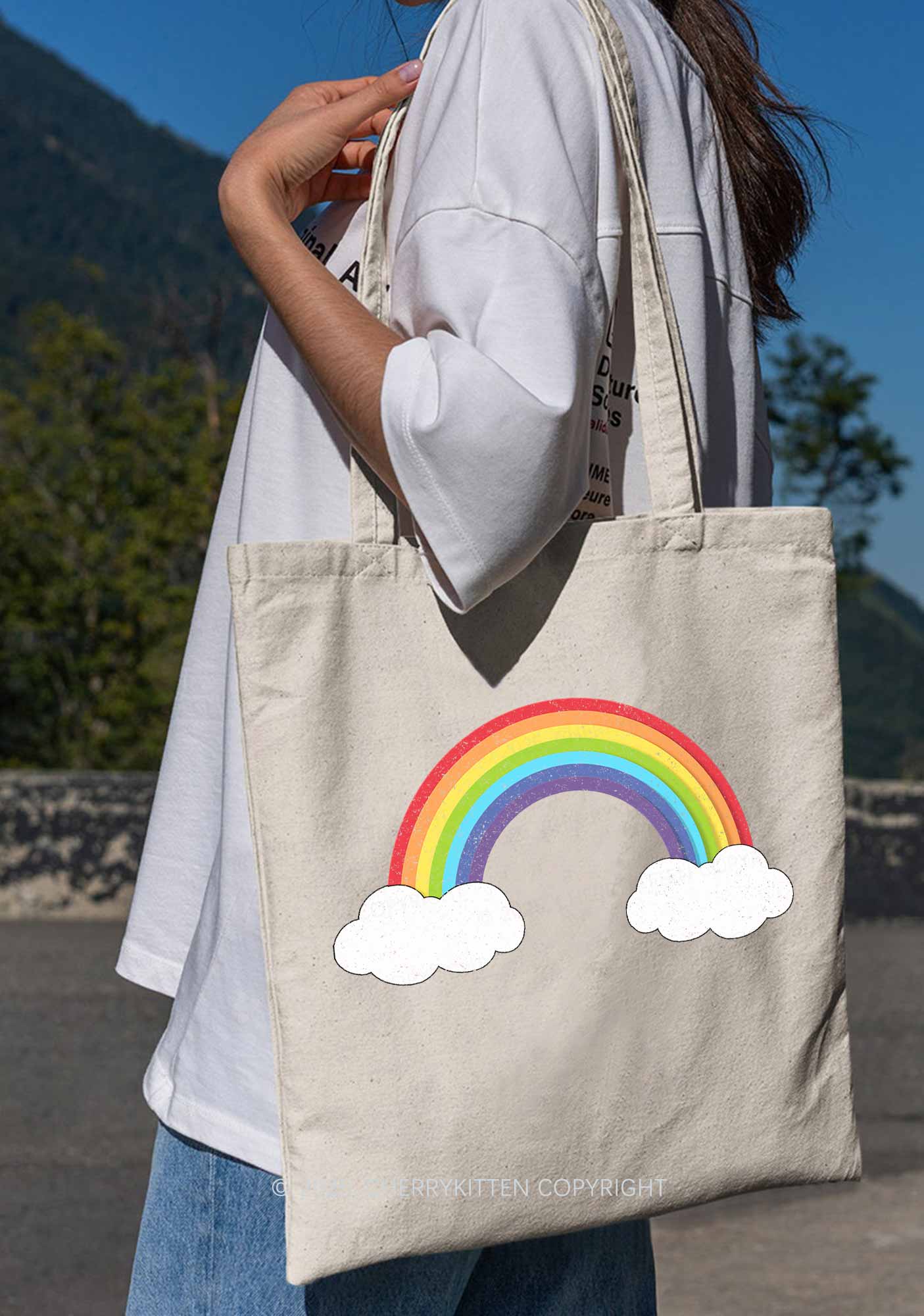 Rainbow Cloud  Pride Y2K Canvas Tote Bag Cherrykitten - Image 2
