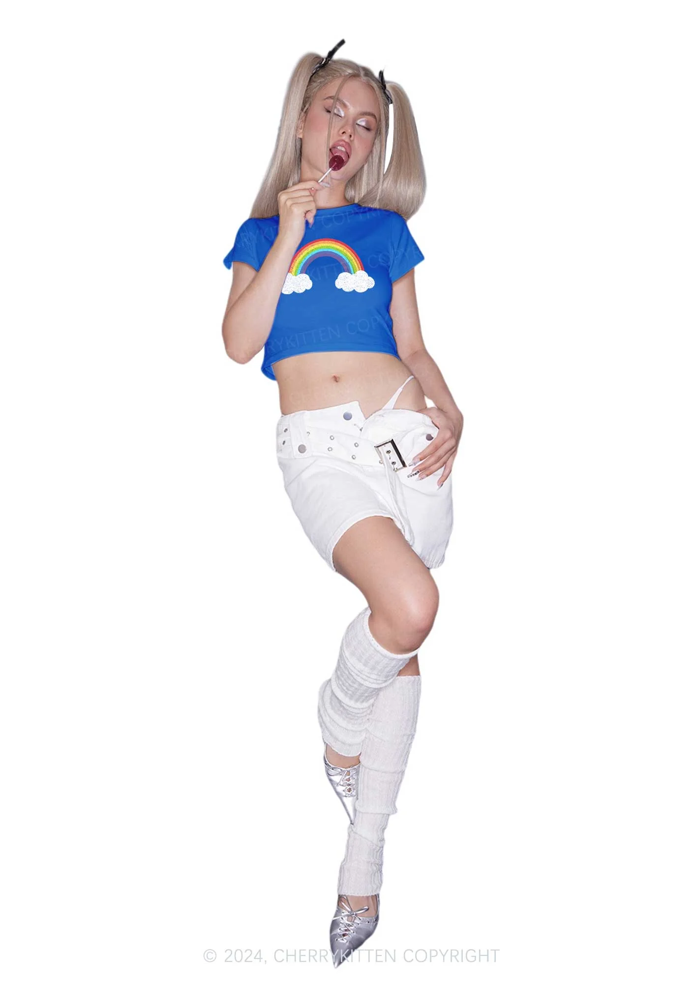 Rainbow Cloud Y2K Baby Tee Cherrykitten - Image 3