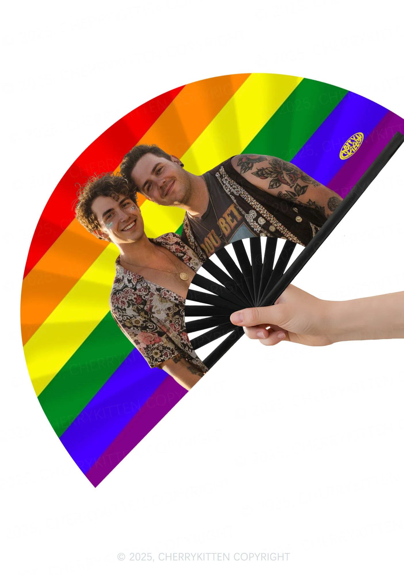Rainbow Custom Photo Pride Y2K Rave Hand Fan Cherrykitten - Image 2