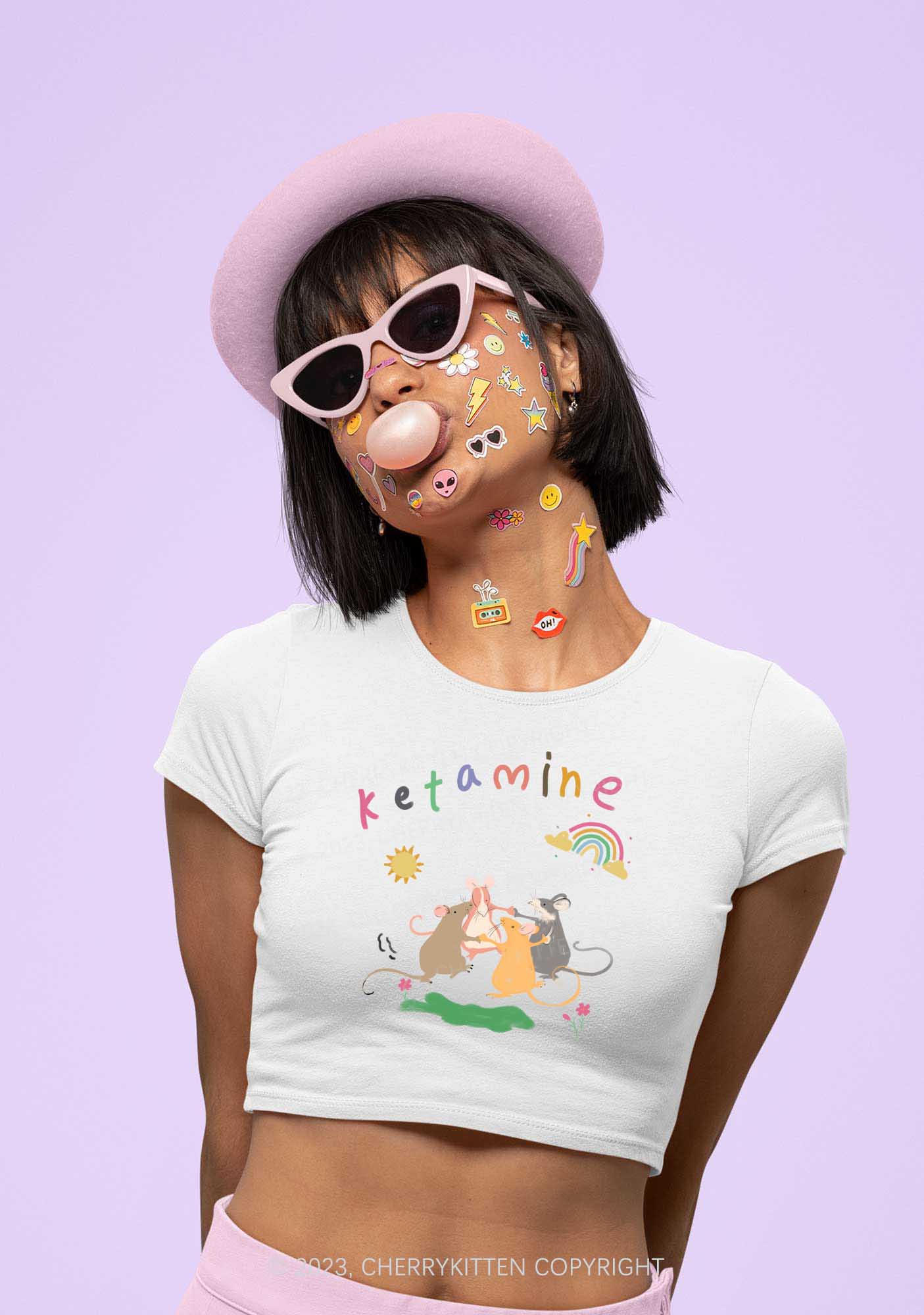 Rainbow Dancing Mice Y2K Baby Tee Cherrykitten - Image 2