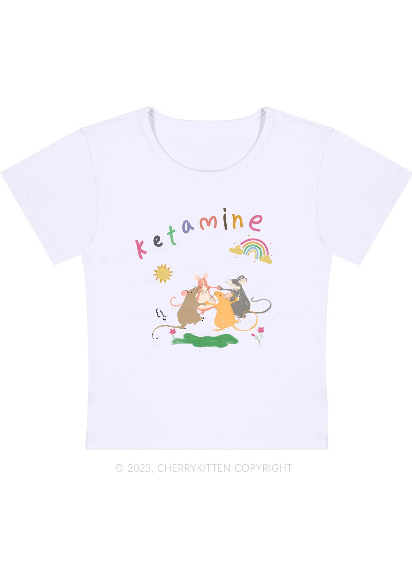 Rainbow Dancing Mice Y2K Baby Tee Cherrykitten - Image 3