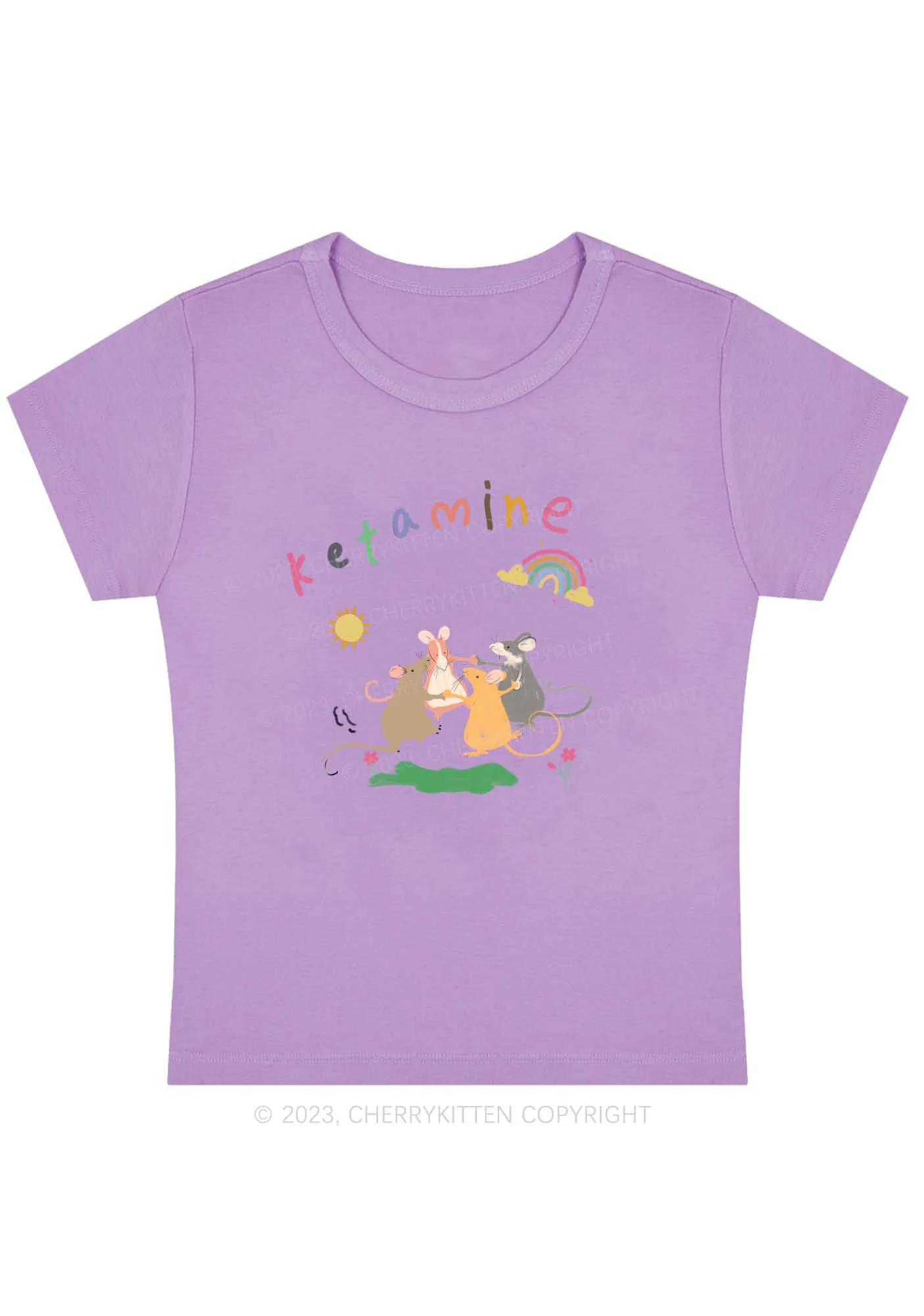 Rainbow Dancing Mice Y2K Baby Tee Cherrykitten - Image 4
