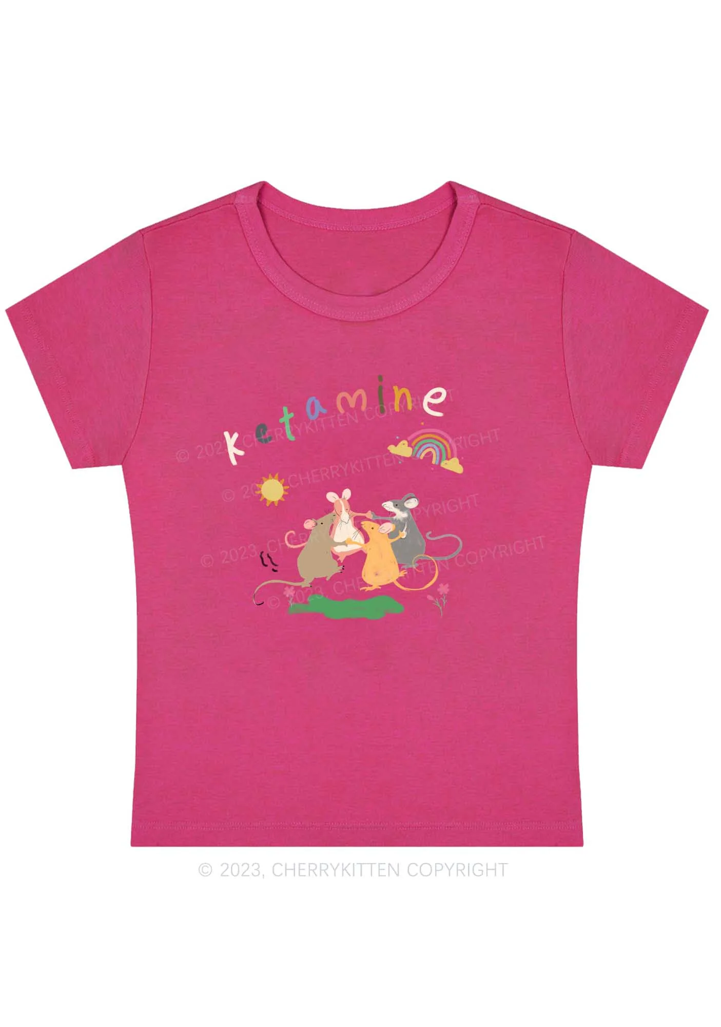 Rainbow Dancing Mice Y2K Baby Tee Cherrykitten - Image 5