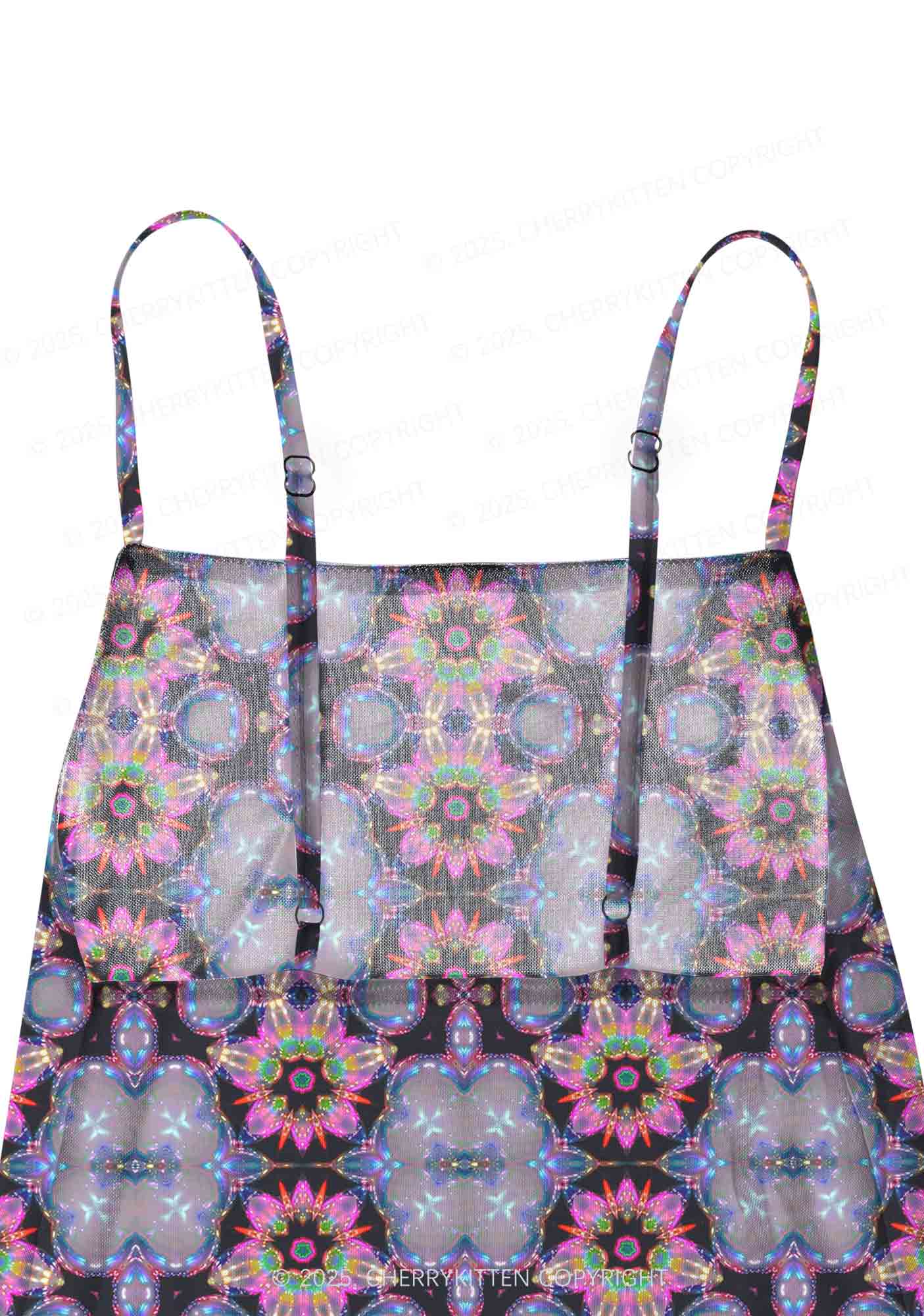 Rainbow Glow Y2K Mesh Slip Dress With Scarf Set Cherrykitten - Image 5