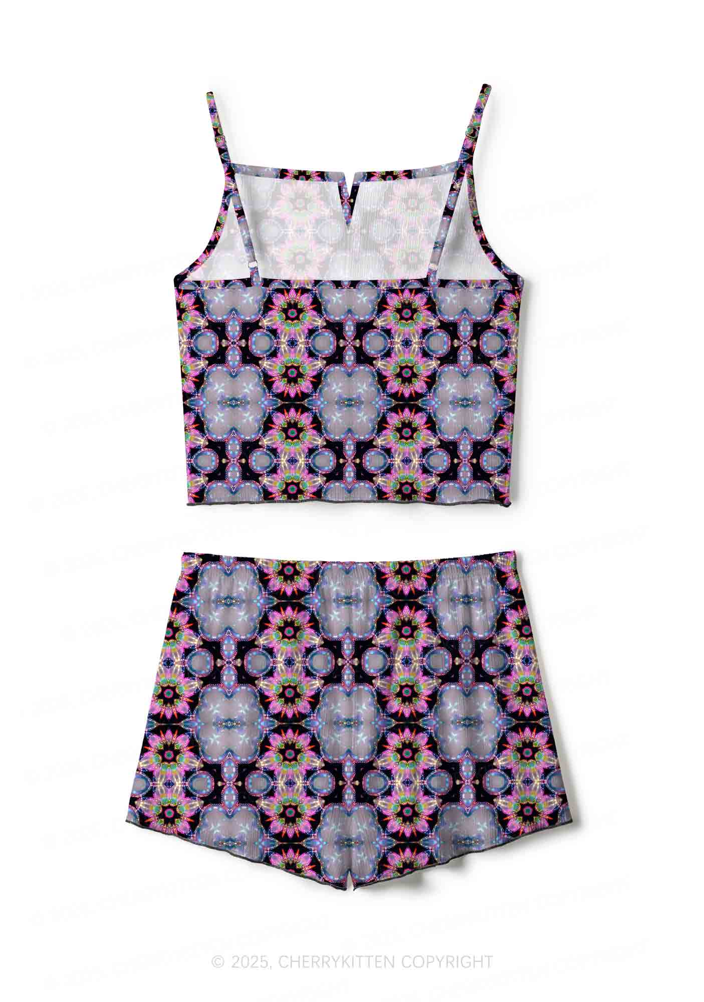 Rainbow Glow Y2K Print Cami Shorts Pajama Set Cherrykitten - Image 3
