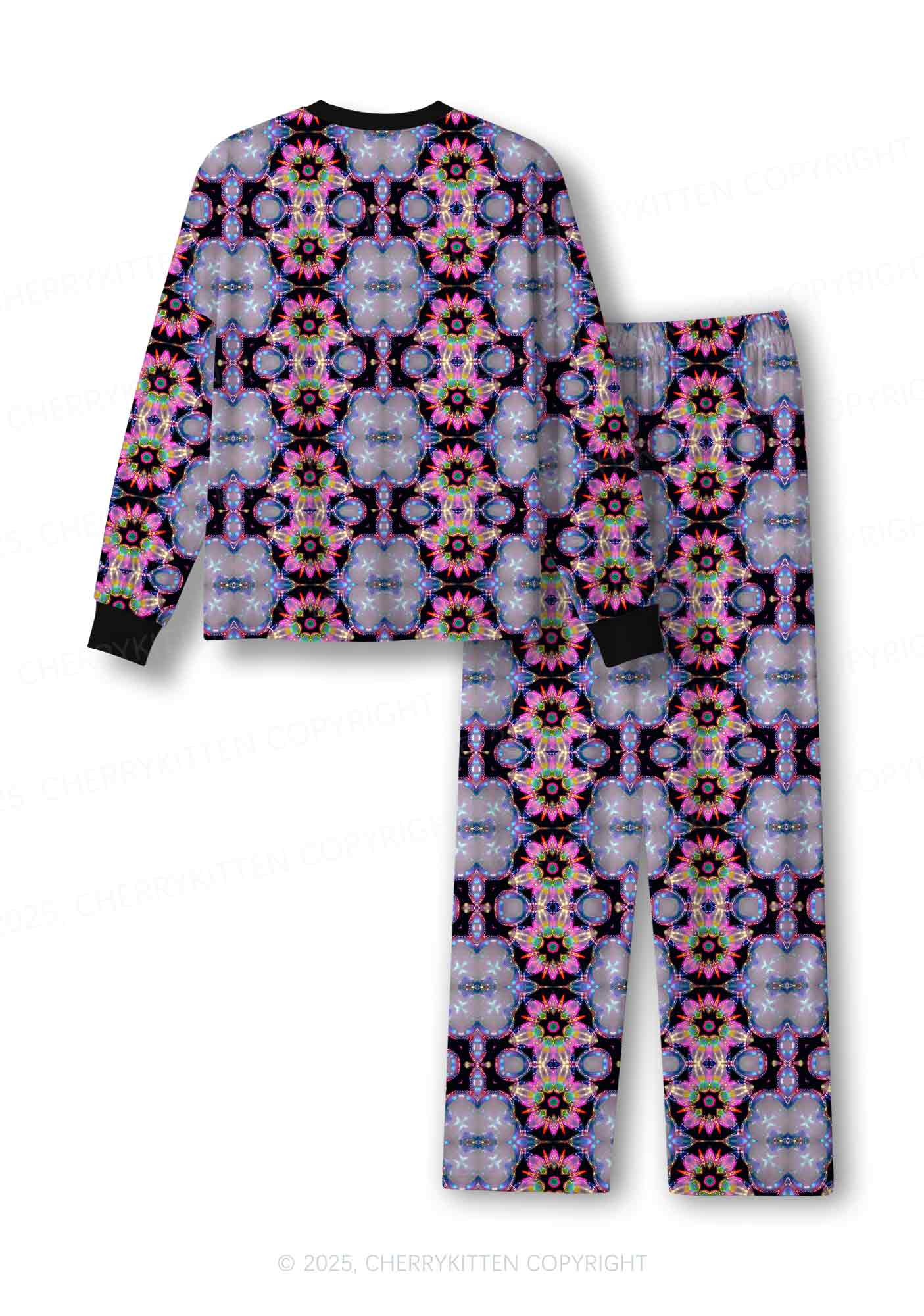 Rainbow Glow Y2K Print Long Sleeve Pajama Set Cherrykitten - Image 3
