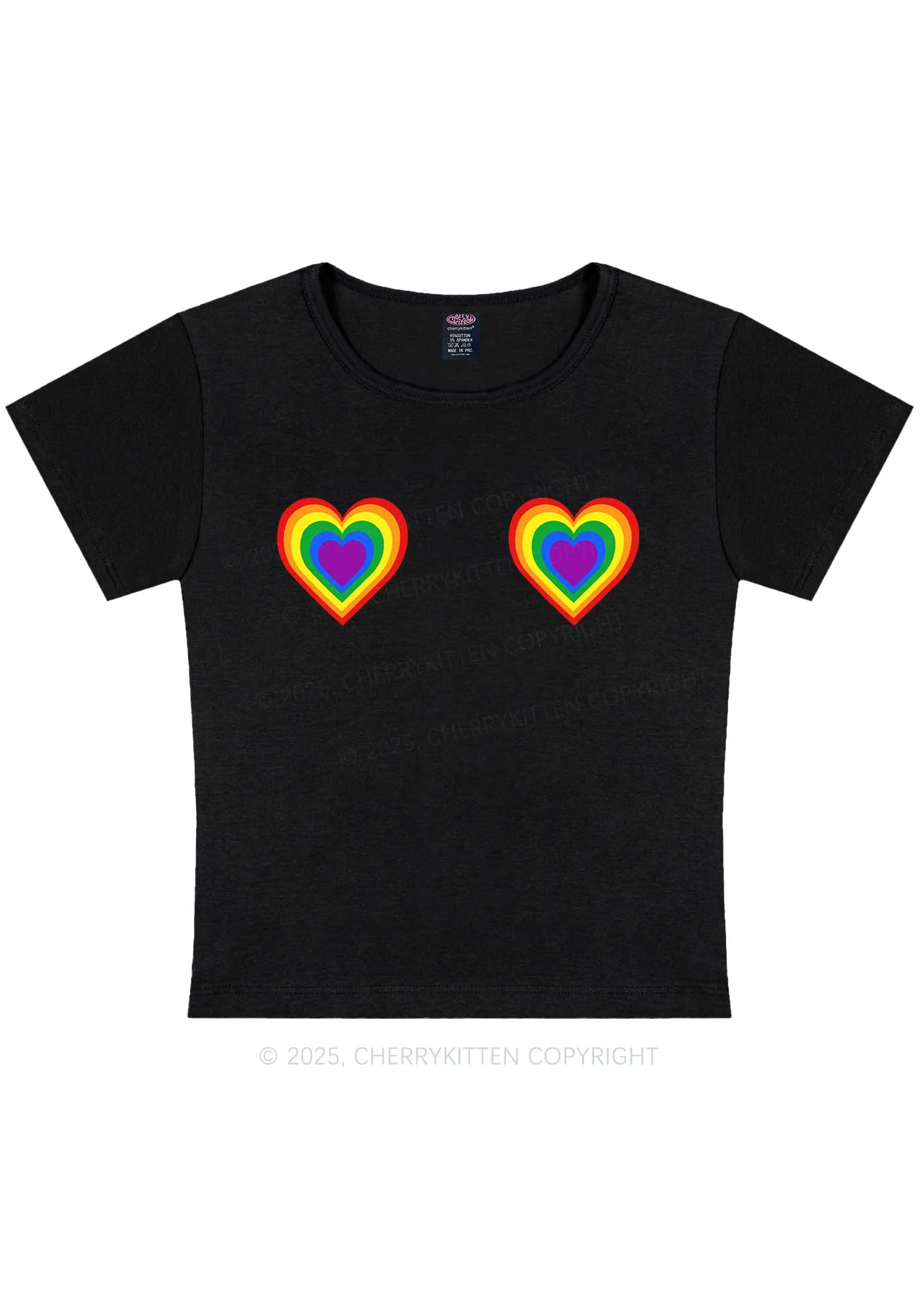 Rainbow Heart Pride Y2K Baby Tee Cherrykitten - Image 3
