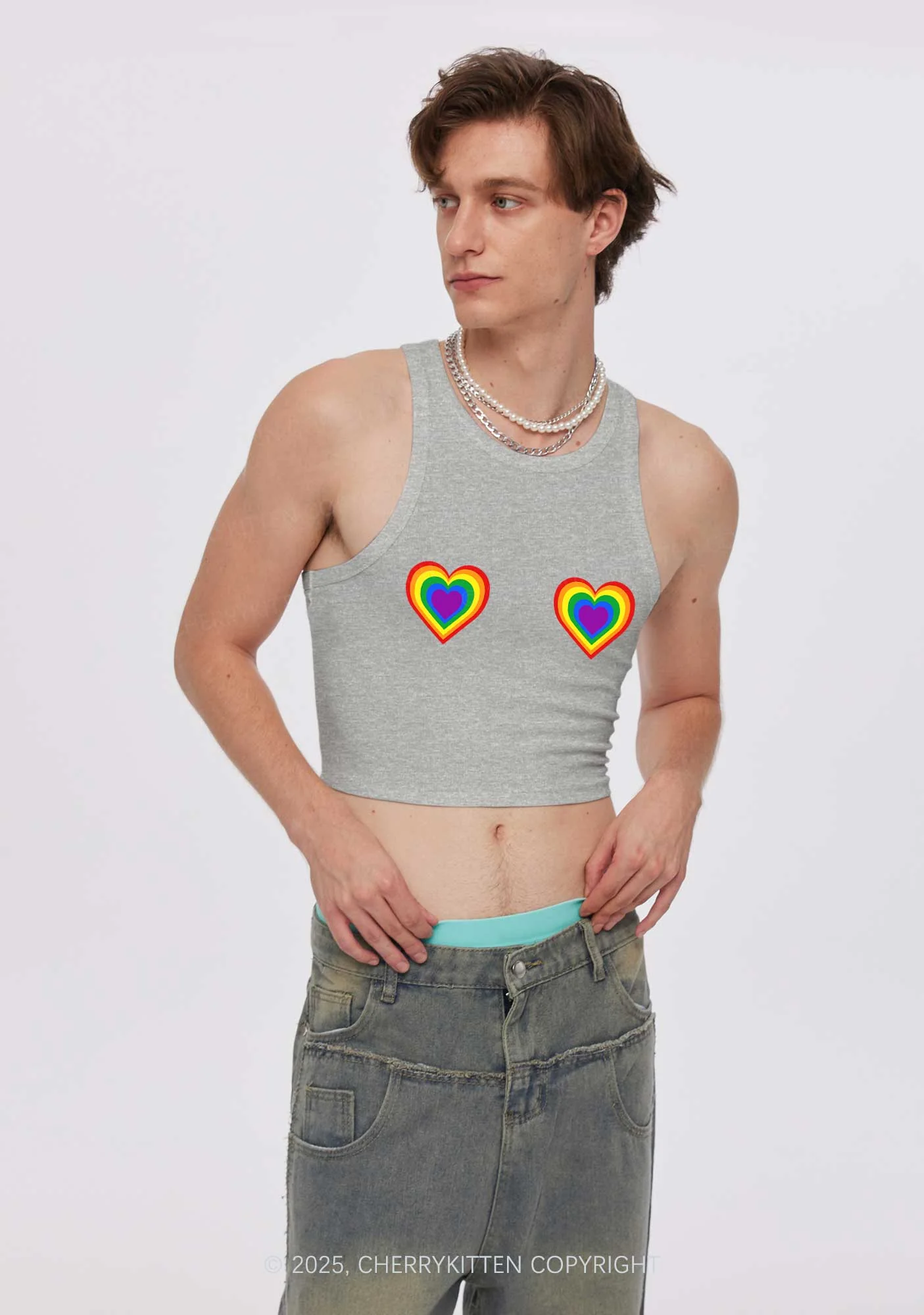 Rainbow Heart Pride Y2K Crop Tank Top Cherrykitten - Image 2