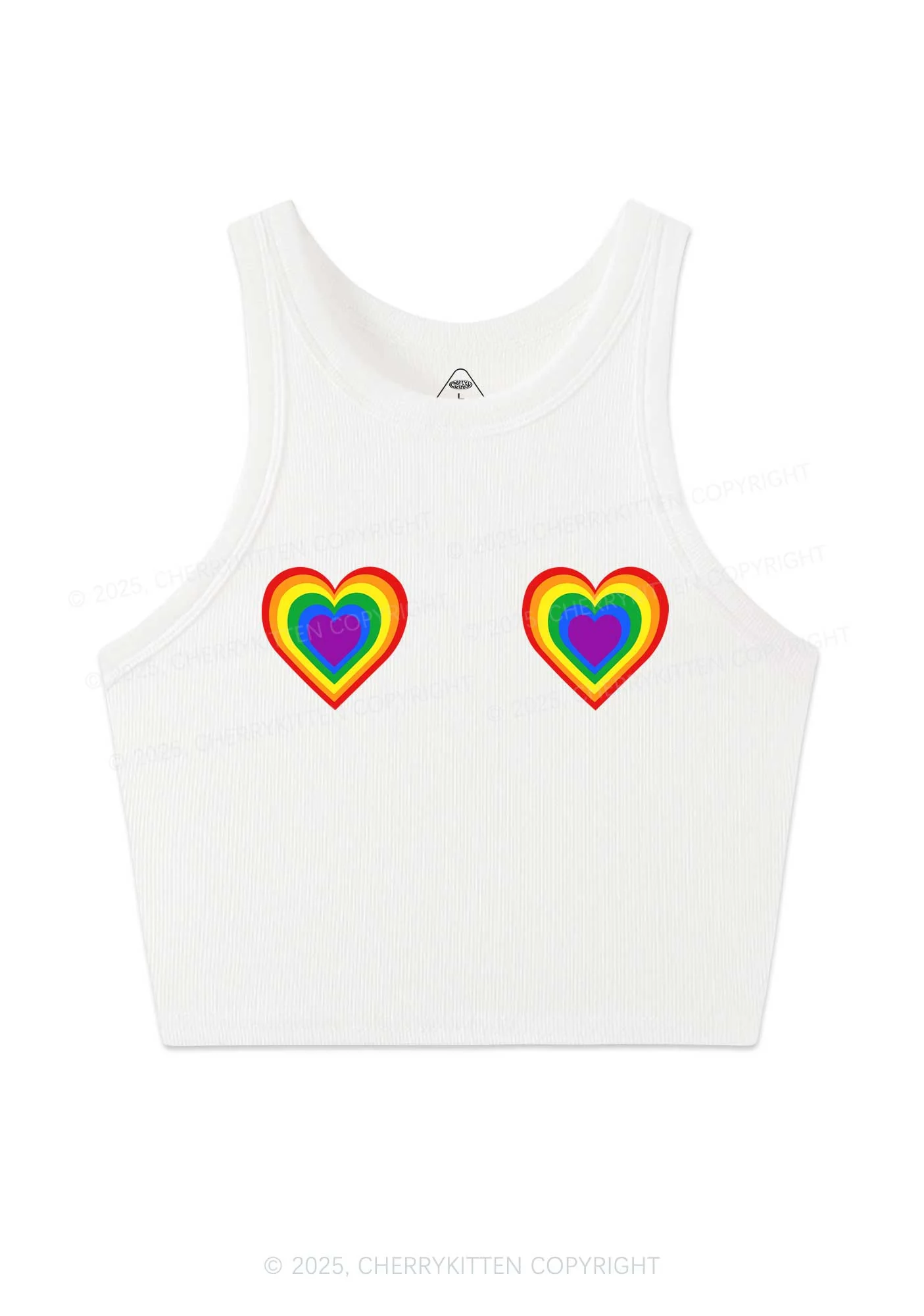 Rainbow Heart Pride Y2K Crop Tank Top Cherrykitten - Image 3