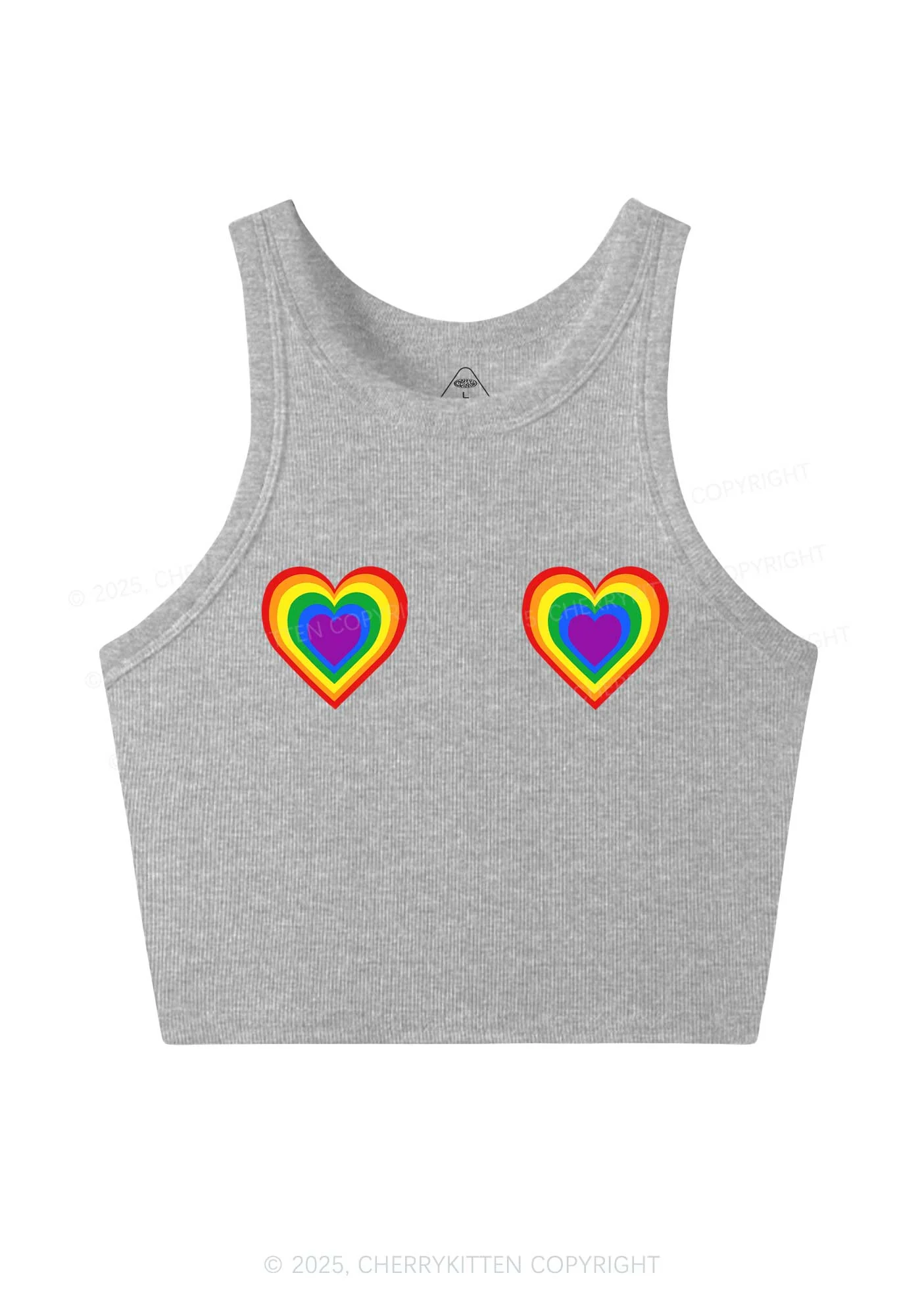 Rainbow Heart Pride Y2K Crop Tank Top Cherrykitten - Image 4