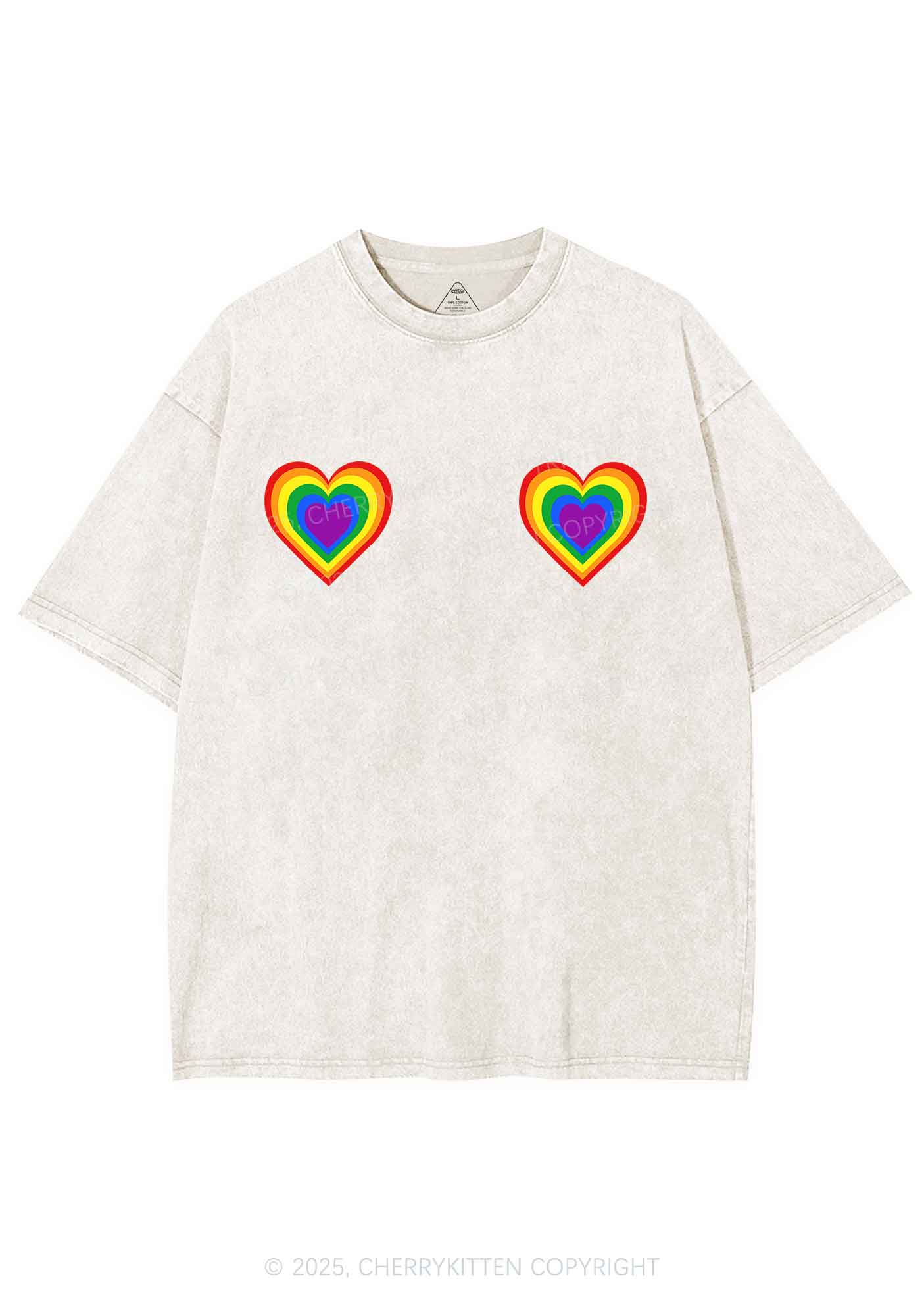 Rainbow Heart Pride Y2K Shirts Washed Tee Cherrykitten - Image 5