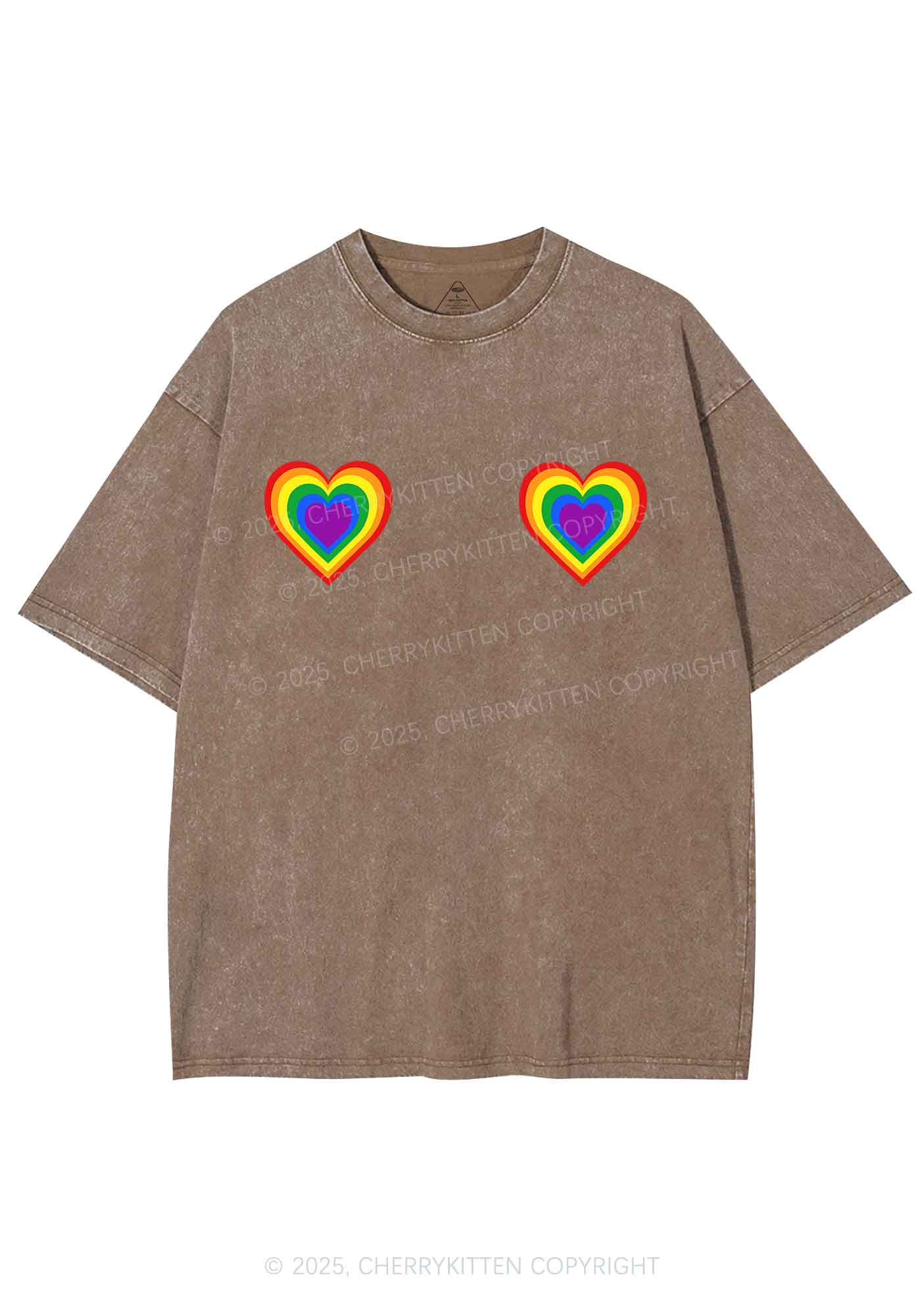 Rainbow Heart Pride Y2K Shirts Washed Tee Cherrykitten - Image 6