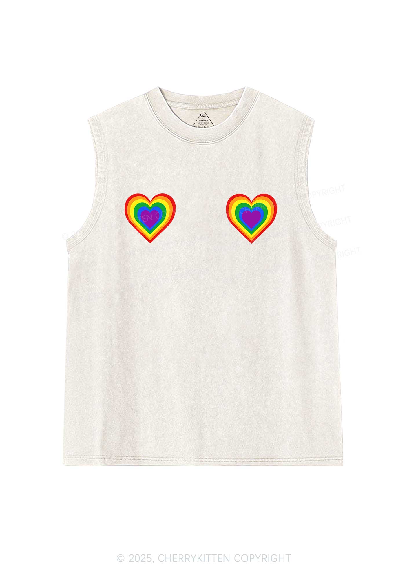 Rainbow Heart Pride Y2K Washed Muscle Tank Cherrykitten - Image 4