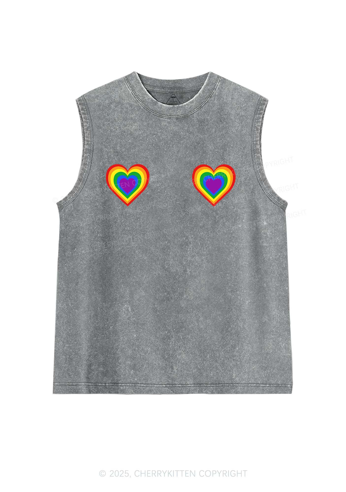 Rainbow Heart Pride Y2K Washed Muscle Tank Cherrykitten - Image 6