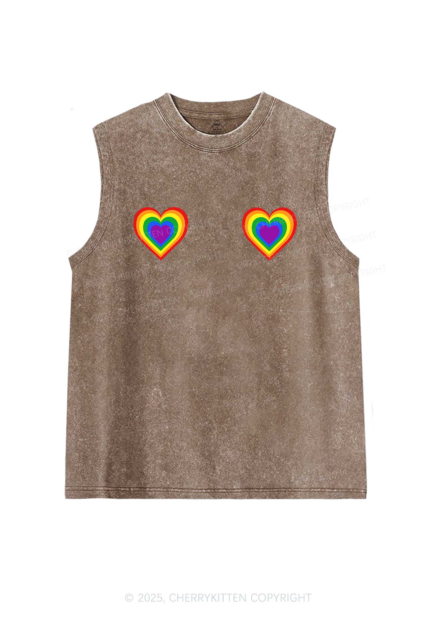 Rainbow Heart Pride Y2K Washed Muscle Tank Cherrykitten - Image 7