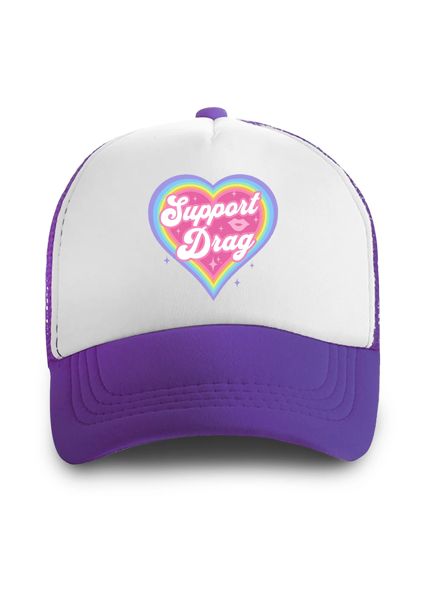 Rainbow Heart Support Drag Lip Print Trucker Hat - Image 2