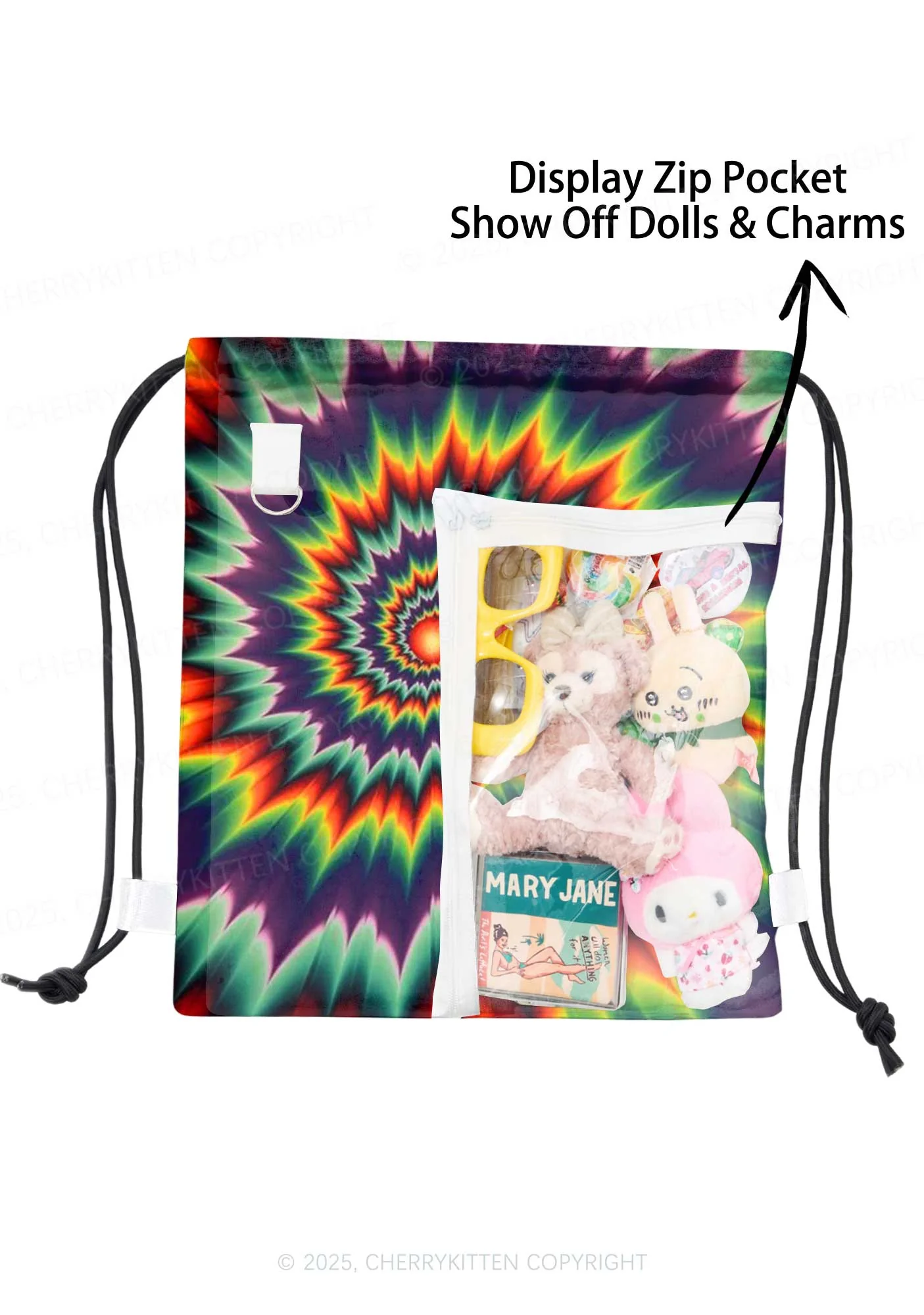 Rainbow Optical Illusion Y2K Drawstring Itabag Backpack Cherrykitten - Image 3