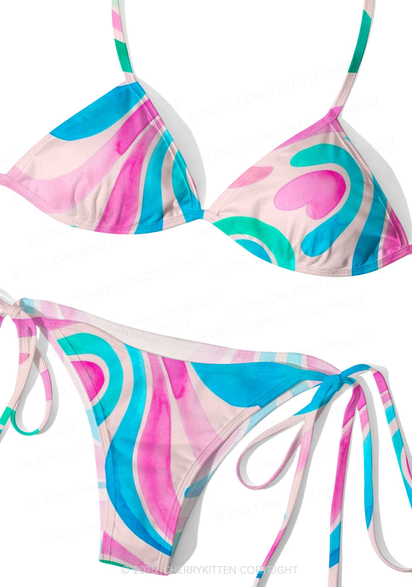 Rainbow Ripple Art Y2K Print Bikini Set Cherrykitten - Image 3