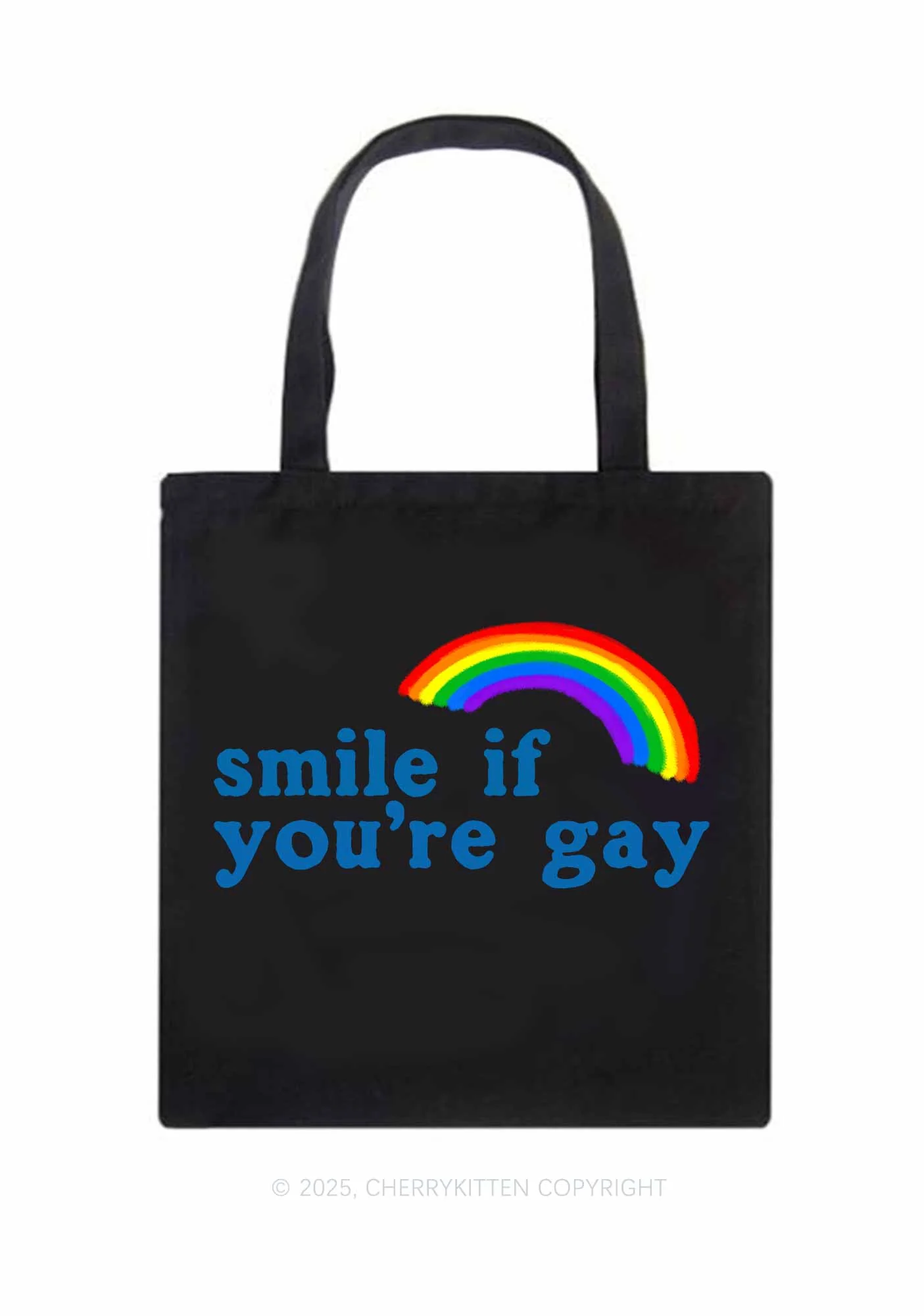 Rainbow Smile If You're Gay Pride Y2K Canvas Tote Bag Cherrykitten - Image 3