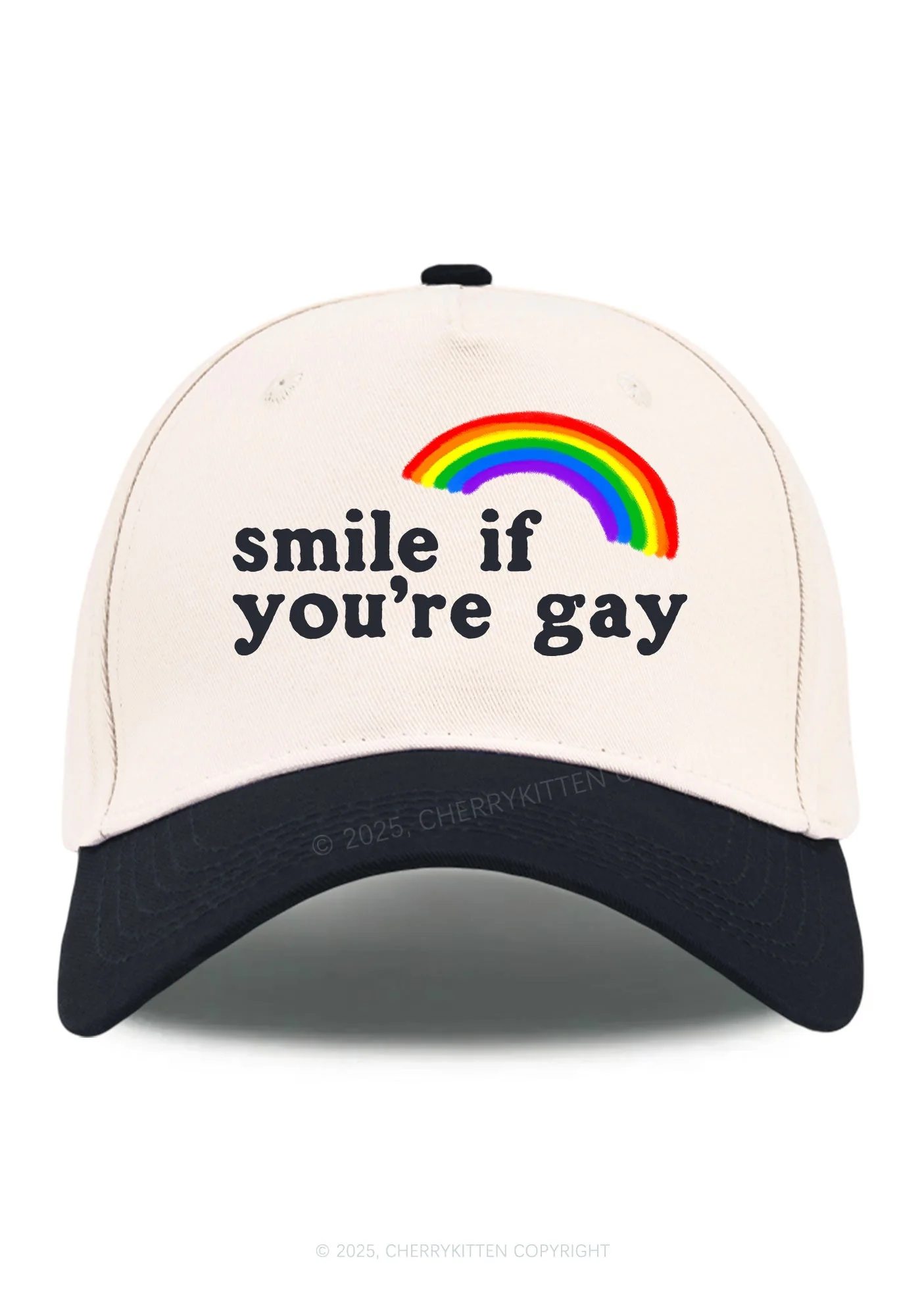 Rainbow Smile If You're Gay Pride Y2K Color Block Baseball Cap Cherrykitten - Image 11