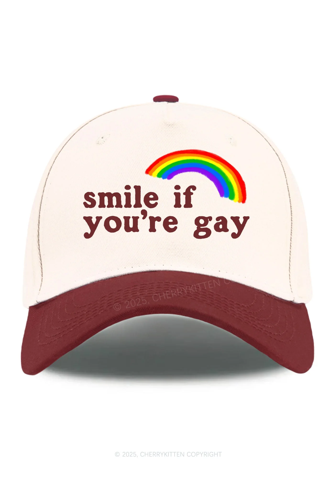 Rainbow Smile If You're Gay Pride Y2K Color Block Baseball Cap Cherrykitten - Image 12