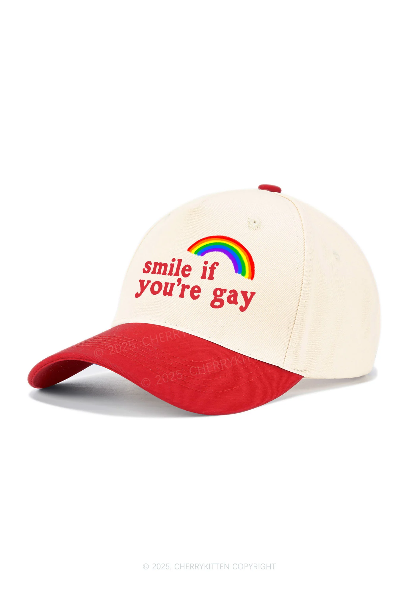 Rainbow Smile If You're Gay Pride Y2K Color Block Baseball Cap Cherrykitten - Image 2