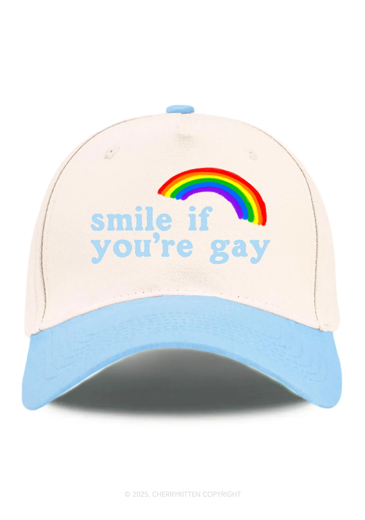 Rainbow Smile If You're Gay Pride Y2K Color Block Baseball Cap Cherrykitten - Image 3