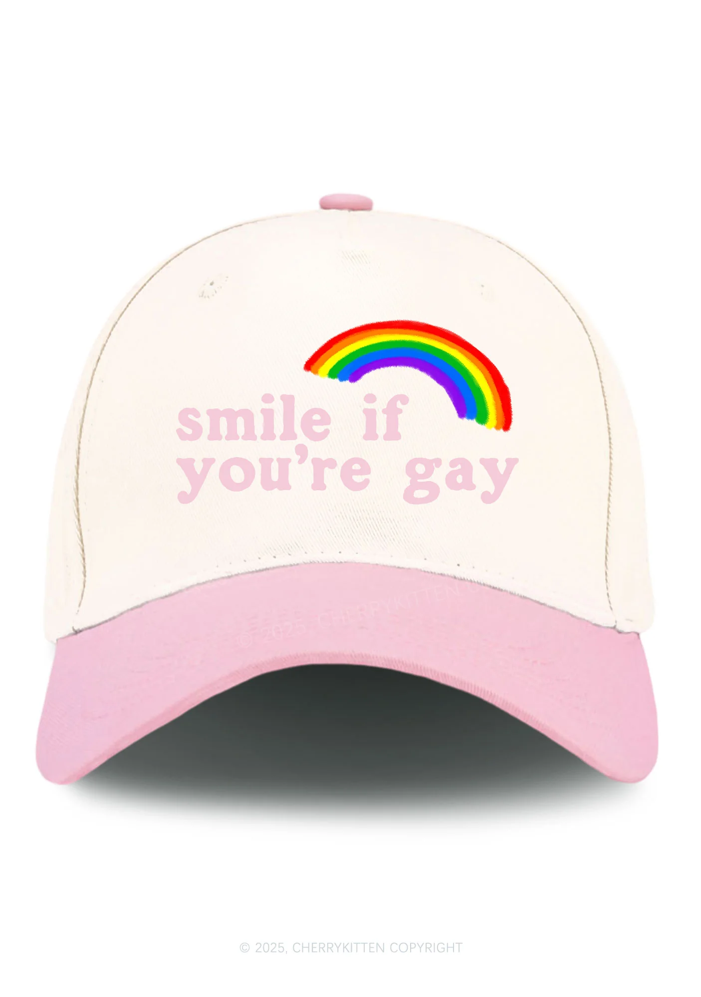Rainbow Smile If You're Gay Pride Y2K Color Block Baseball Cap Cherrykitten - Image 4