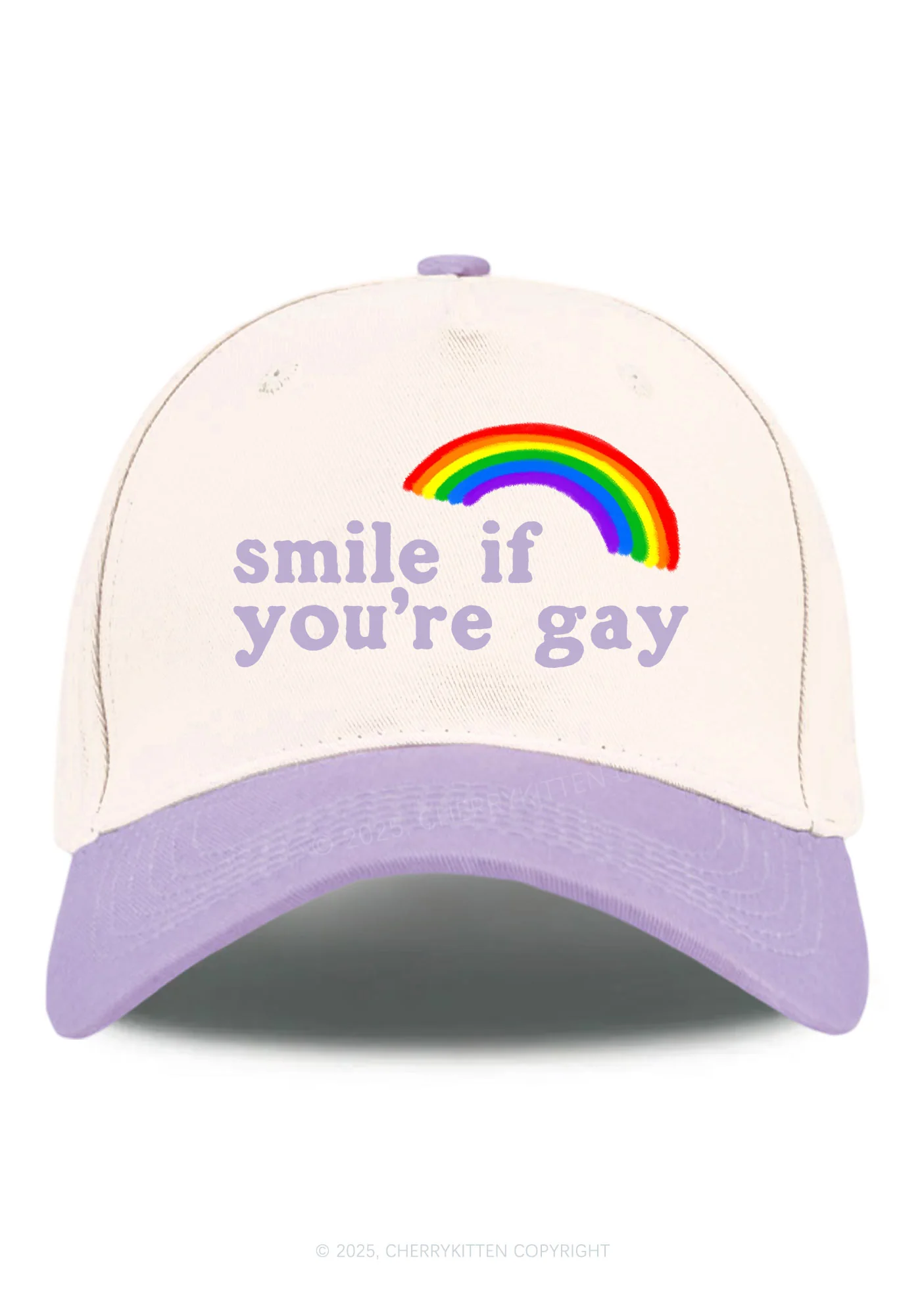 Rainbow Smile If You're Gay Pride Y2K Color Block Baseball Cap Cherrykitten - Image 5