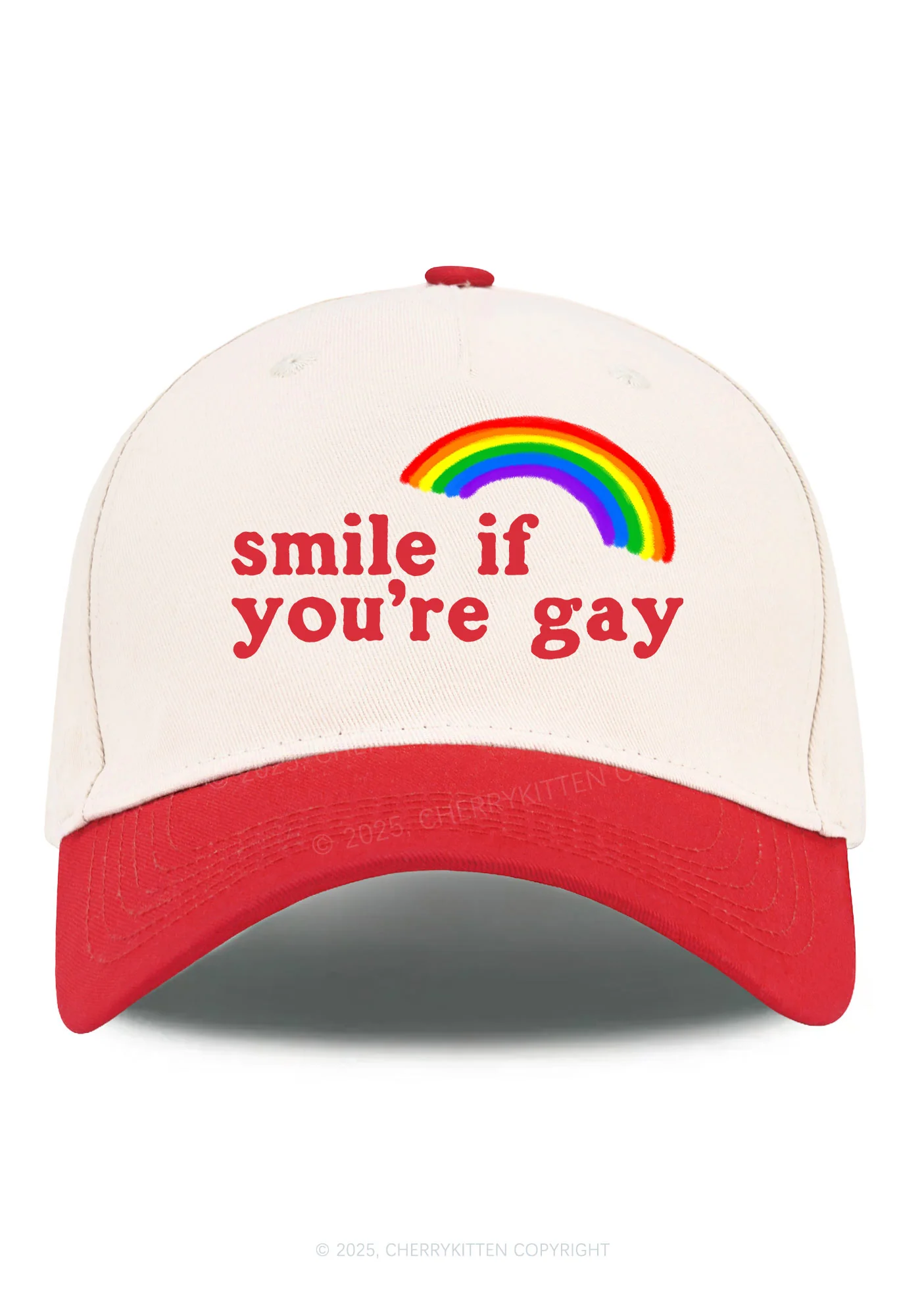 Rainbow Smile If You're Gay Pride Y2K Color Block Baseball Cap Cherrykitten - Image 8