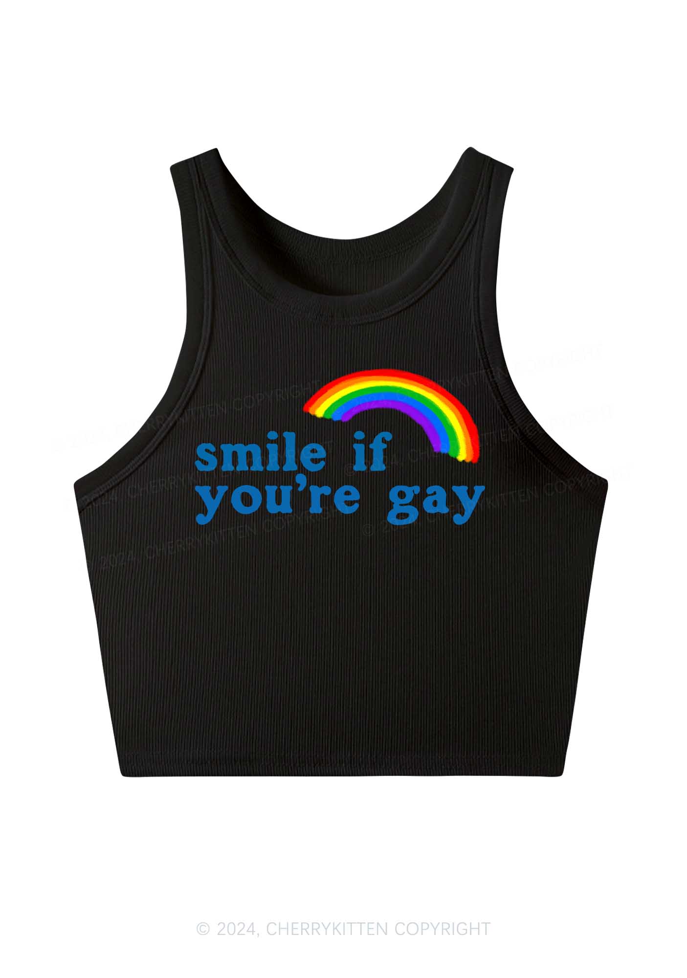 Rainbow Smile If You're Gay Y2K Crop Tank Top Cherrykitten - Image 2