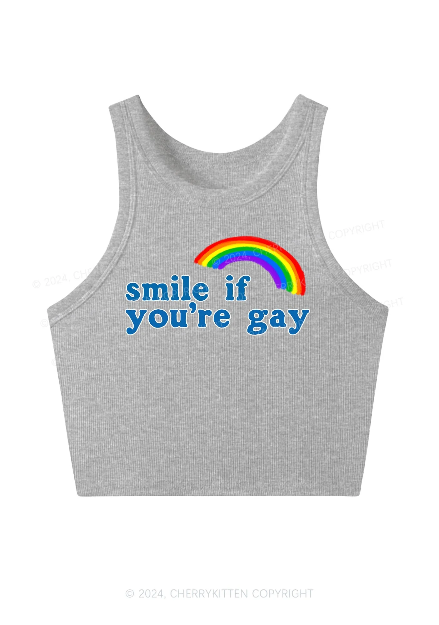 Rainbow Smile If You're Gay Y2K Crop Tank Top Cherrykitten - Image 3