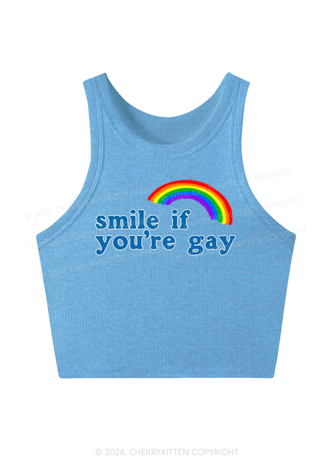 Rainbow Smile If You're Gay Y2K Crop Tank Top Cherrykitten - Image 4